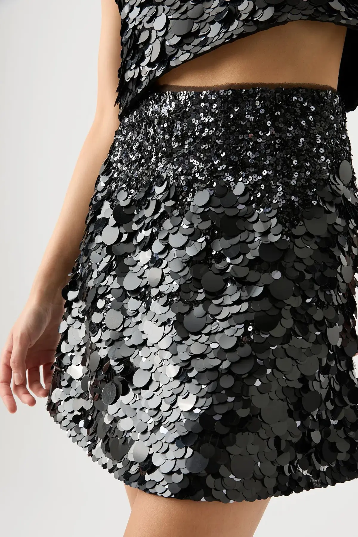 Aje Celeste Sequin Shell Top & Cherie Sequin Mini Skirt Set Black Size 12 - Image 4