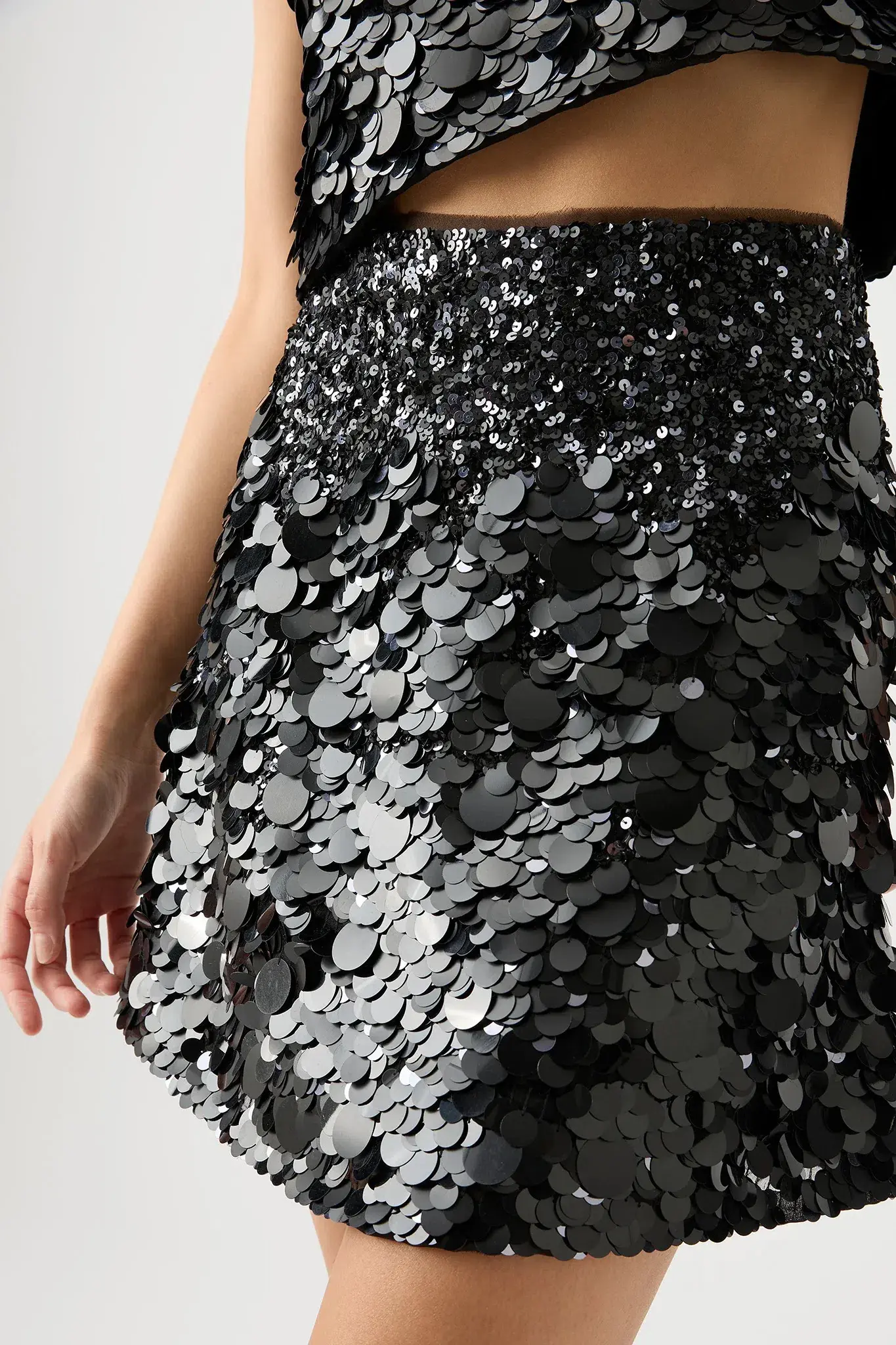 Aje Celeste Sequin Shell Top & Cherie Sequin Mini Skirt Set Black Size 12 - Image 4