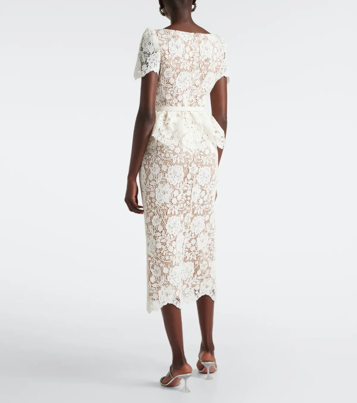 Self Portrait Lace Midi Dress Cream Size 6 - Image 3