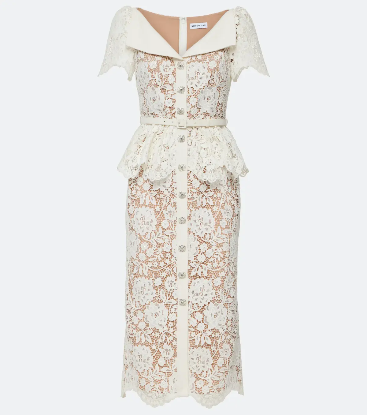 Self Portrait Lace Midi Dress Cream Size 6 - Image 5