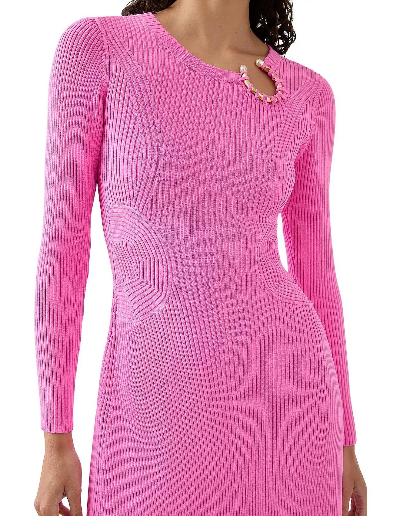 Aje Crescent Knit Midi Dress in Protea Pink Size 8 - Image 2