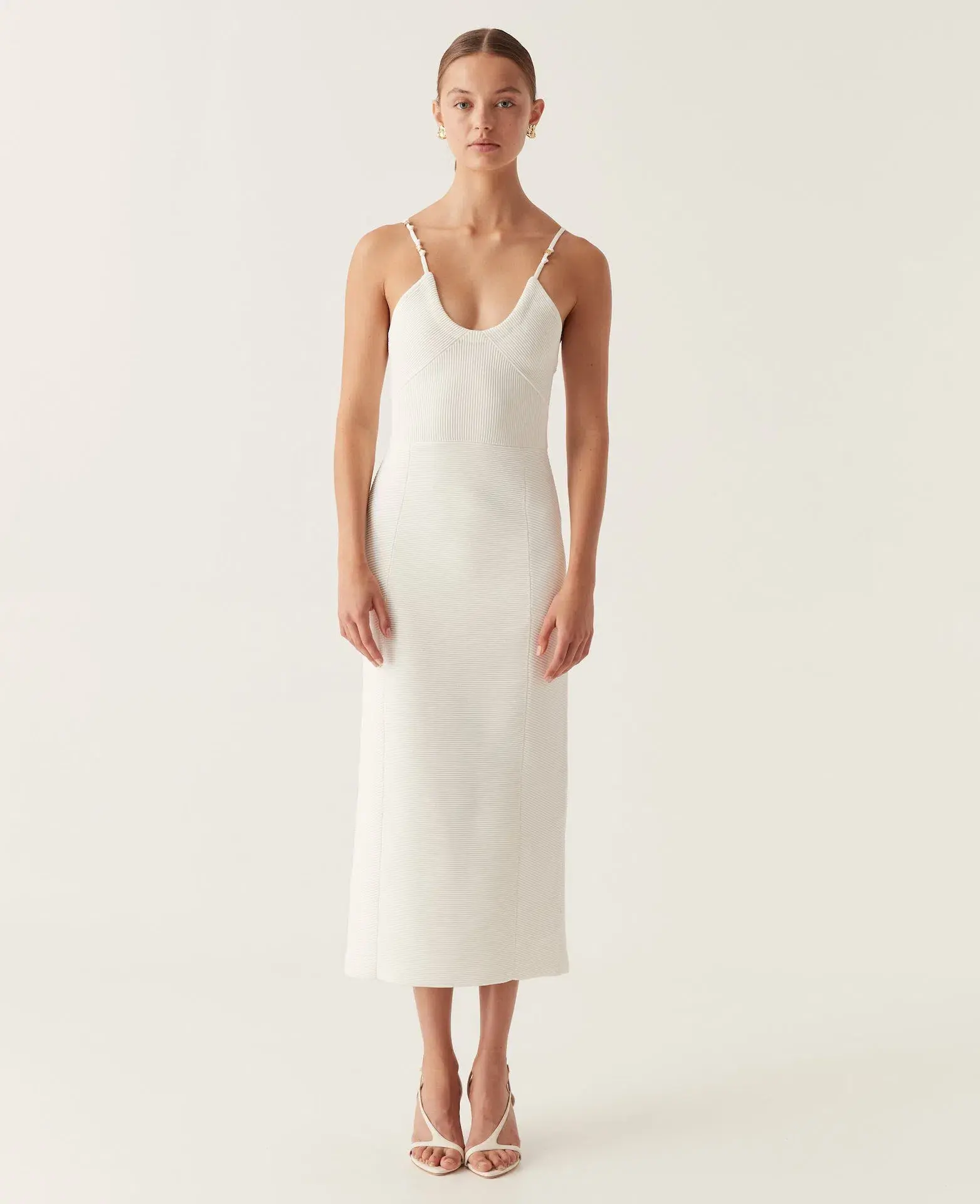 Aje Veida Ottoman Knit Midi Dress Ivory Size 8 - Image 1