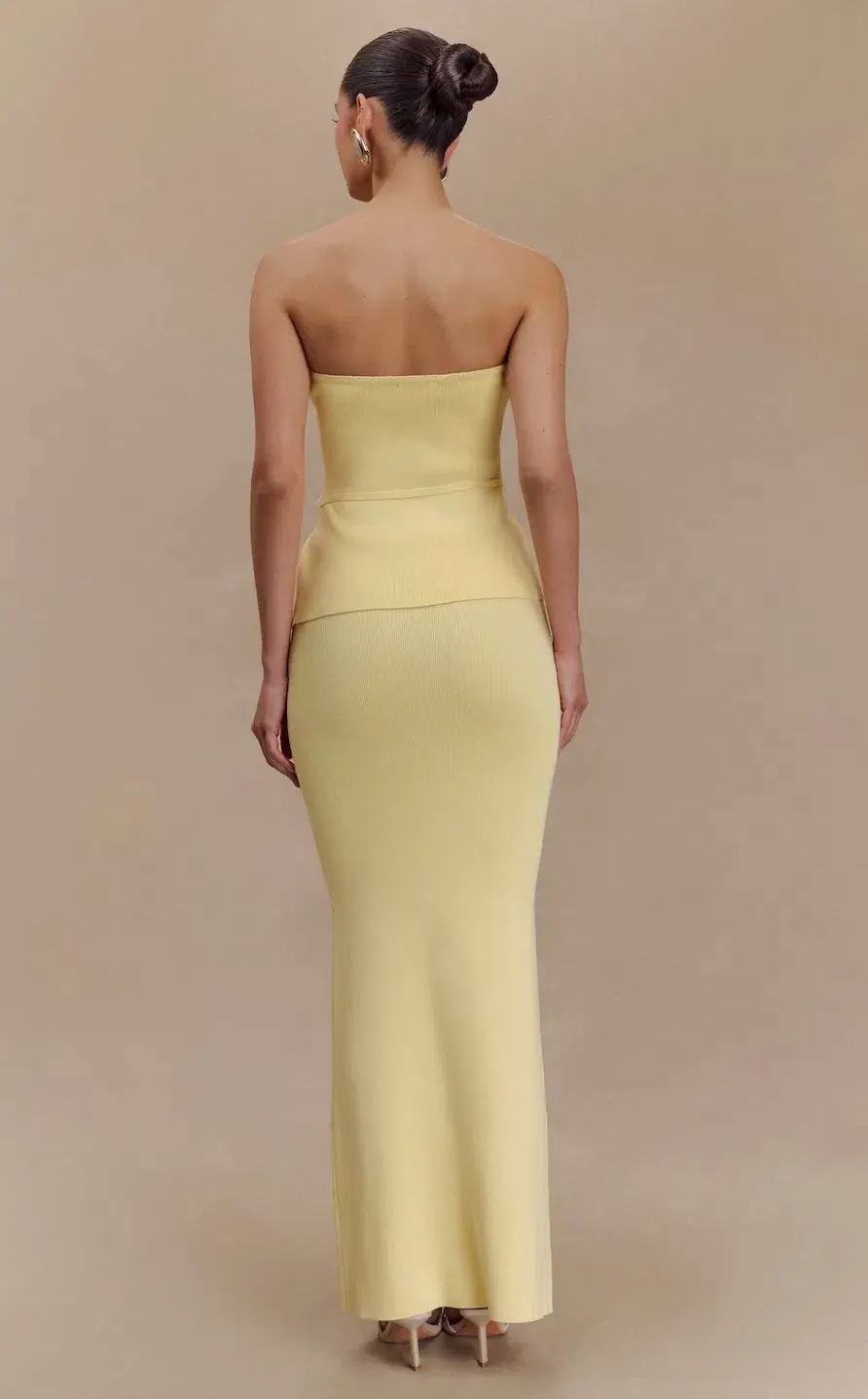 Meshki Keaton Strapless Rose Tie Knit Top and Fishtail Knit Maxi Skirt Set in Lemon Size 8 - Image 3