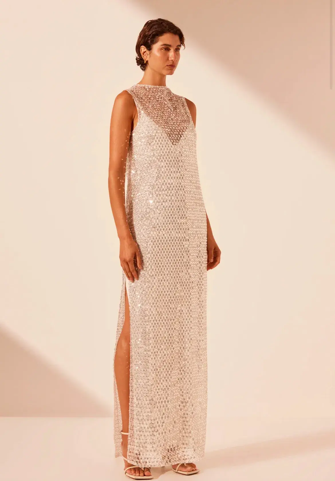 Shona Joy Asteri High Neck Sleeveless Maxi Dress Silver Size 8 - Image 2