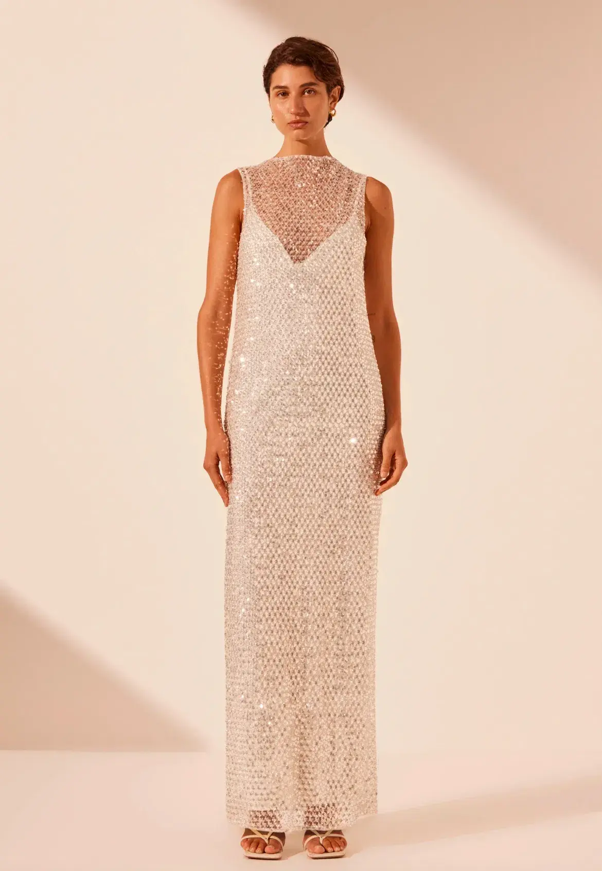 Shona Joy Asteri High Neck Sleeveless Maxi Dress Silver Size 8 - Image 1