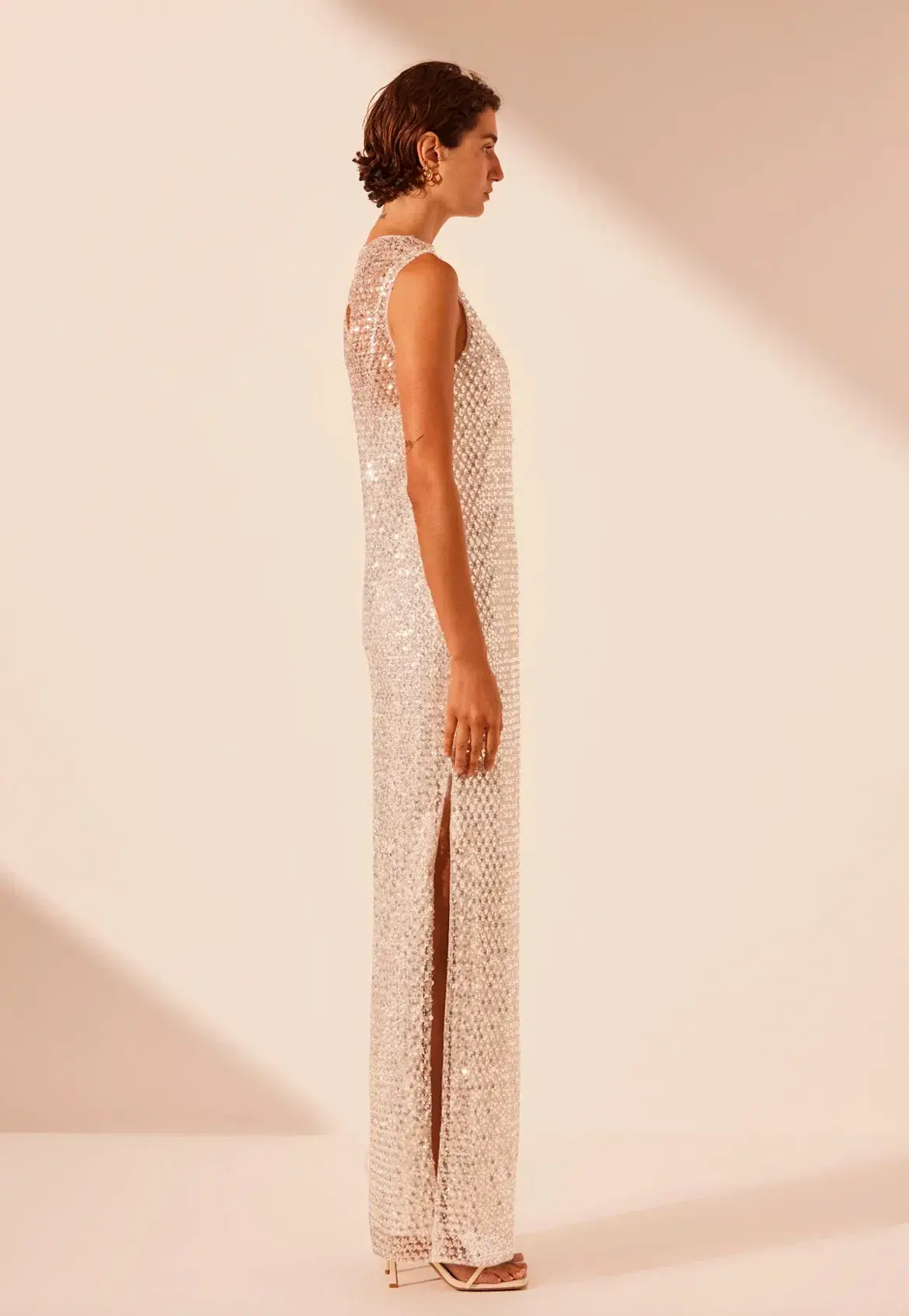 Shona Joy Asteri High Neck Sleeveless Maxi Dress Silver Size 8 - Image 4
