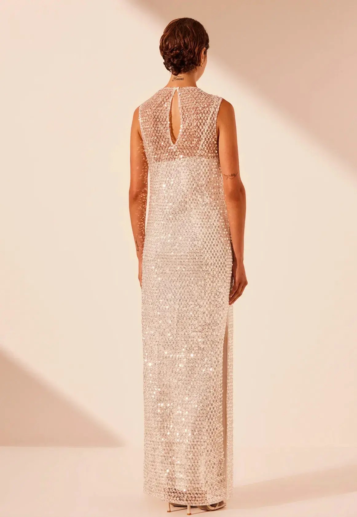Shona Joy Asteri High Neck Sleeveless Maxi Dress Silver Size 8 - Image 3