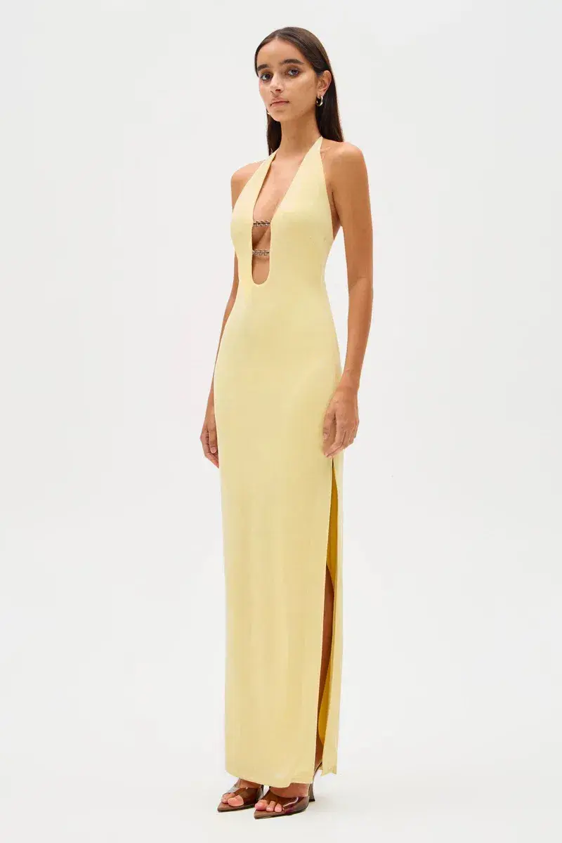 Misha Yesenia Jersey Maxi Dress Pastel Yellow Size 6 - Image 4