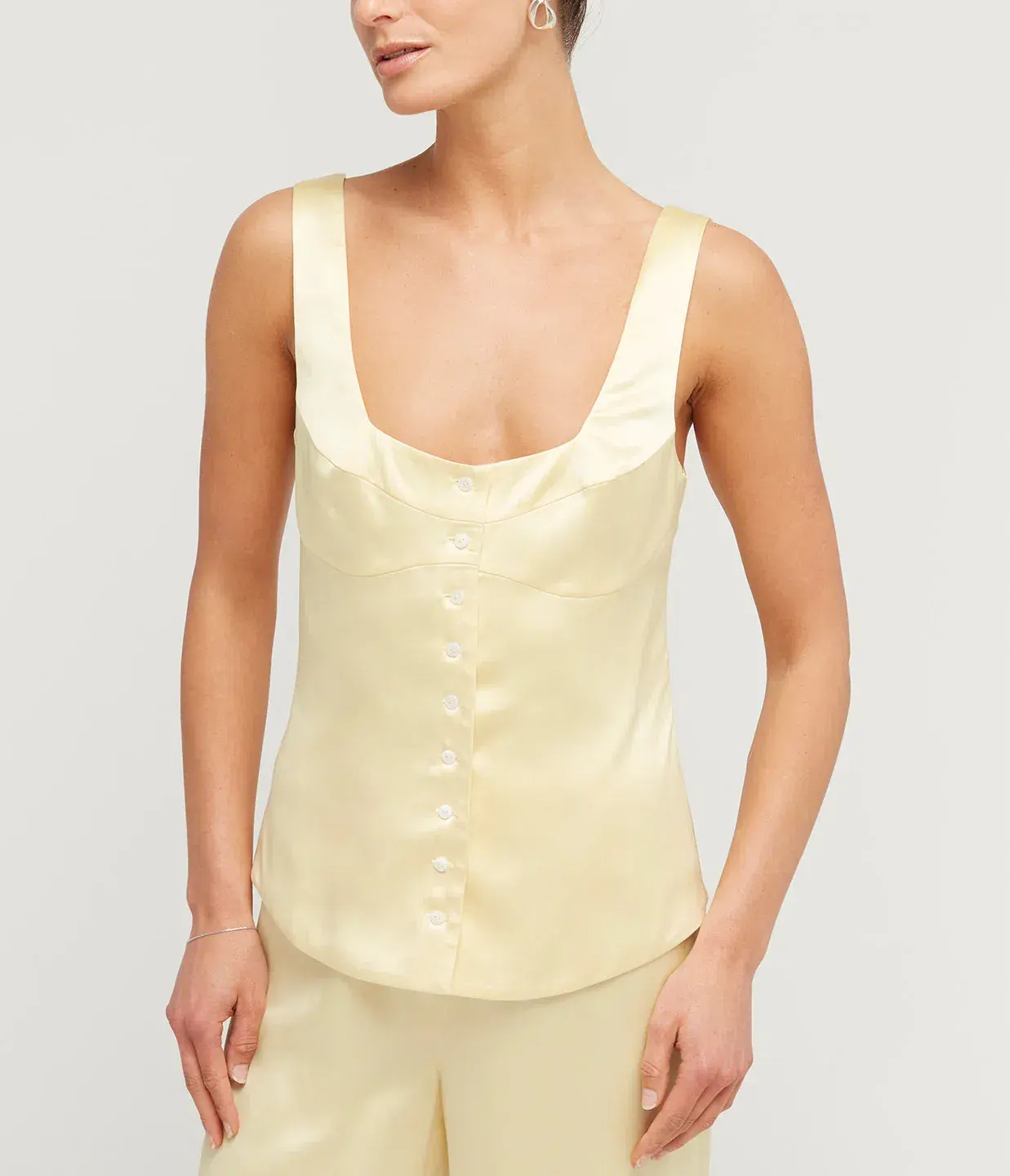 Maison Essentiele Button Down Vest Size XS and Straight Leg Pant Size S Set in Pale Yellow - Image 2