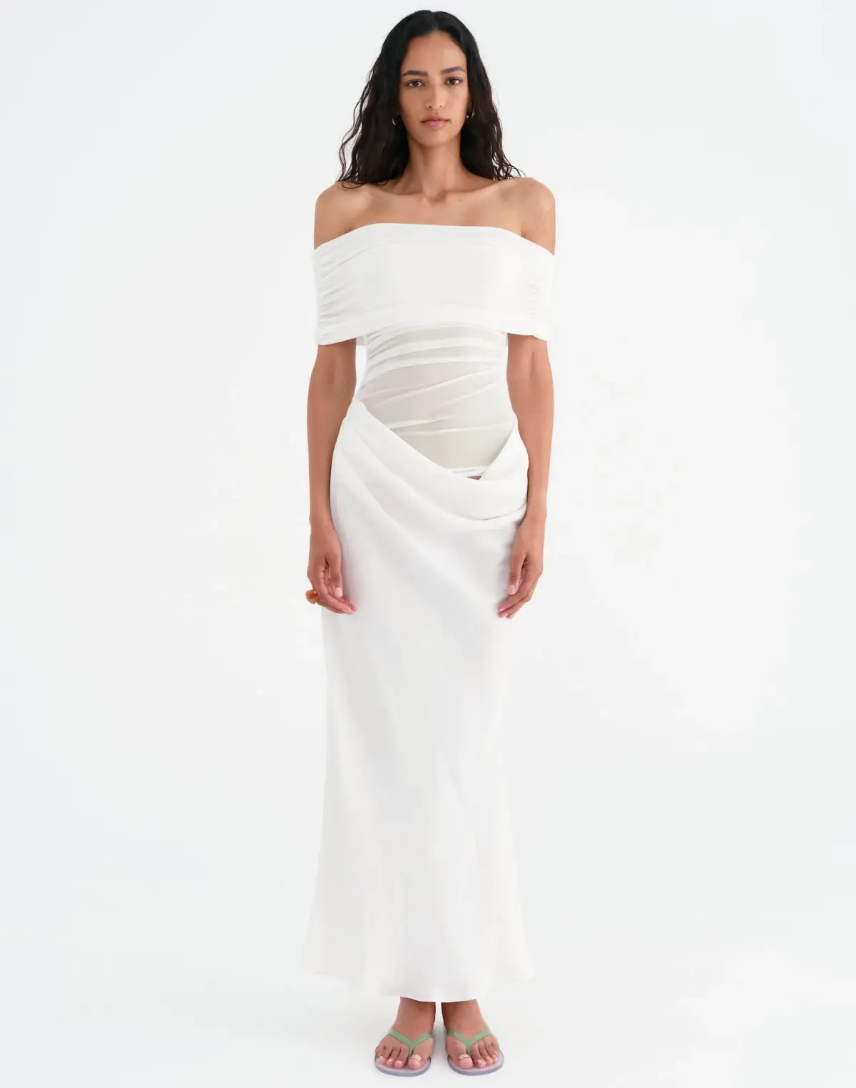 Benni Nico Off Shoulder Maxi Dress White Size S / AU 8 - Image 1