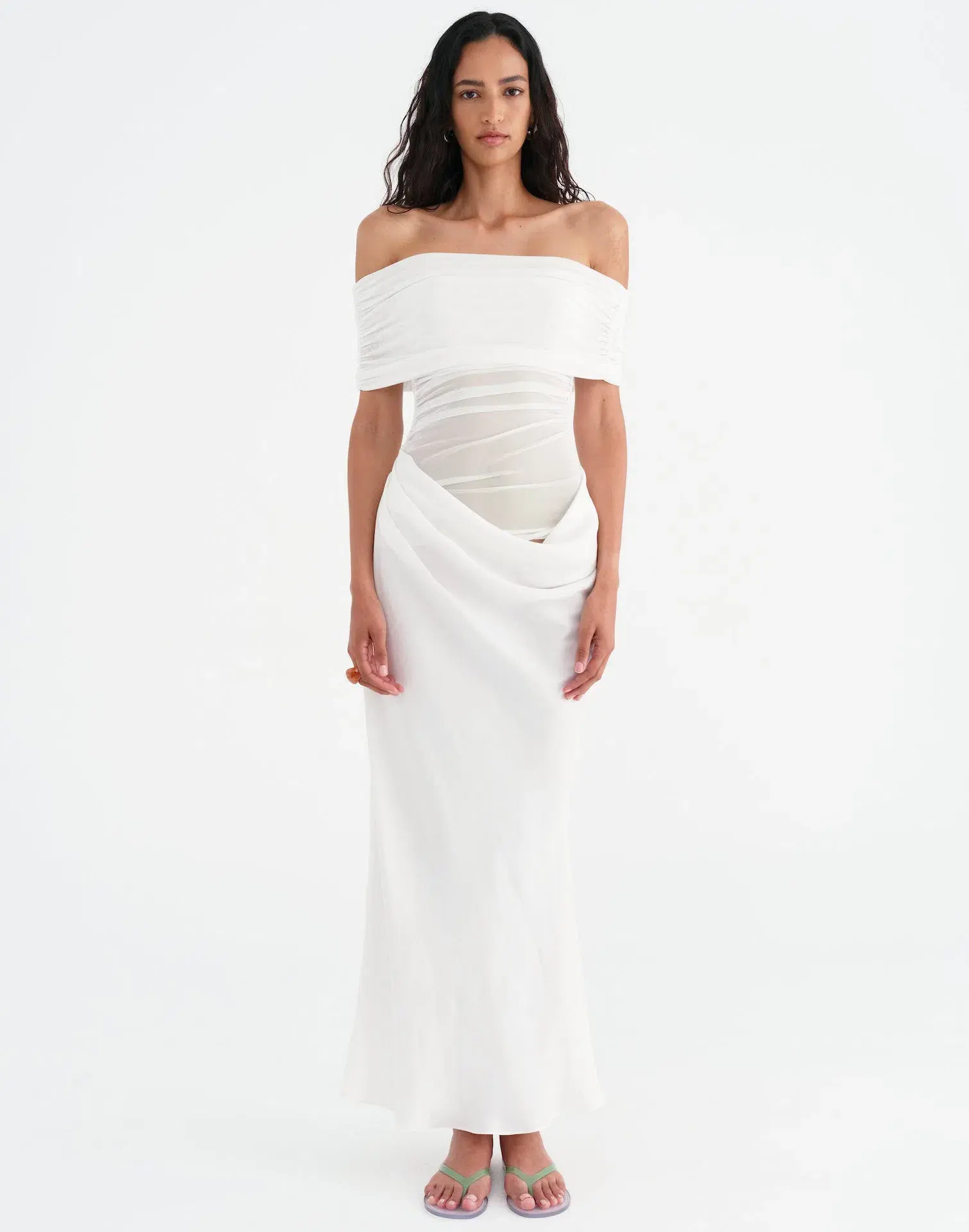 Benni Nico Off Shoulder Maxi Dress White Size S / AU 8 - Image 1