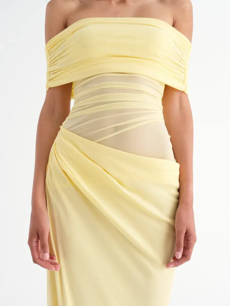 Benni Nico Off Shoulder Maxi in Butter Yellow Size 8 - Image 2