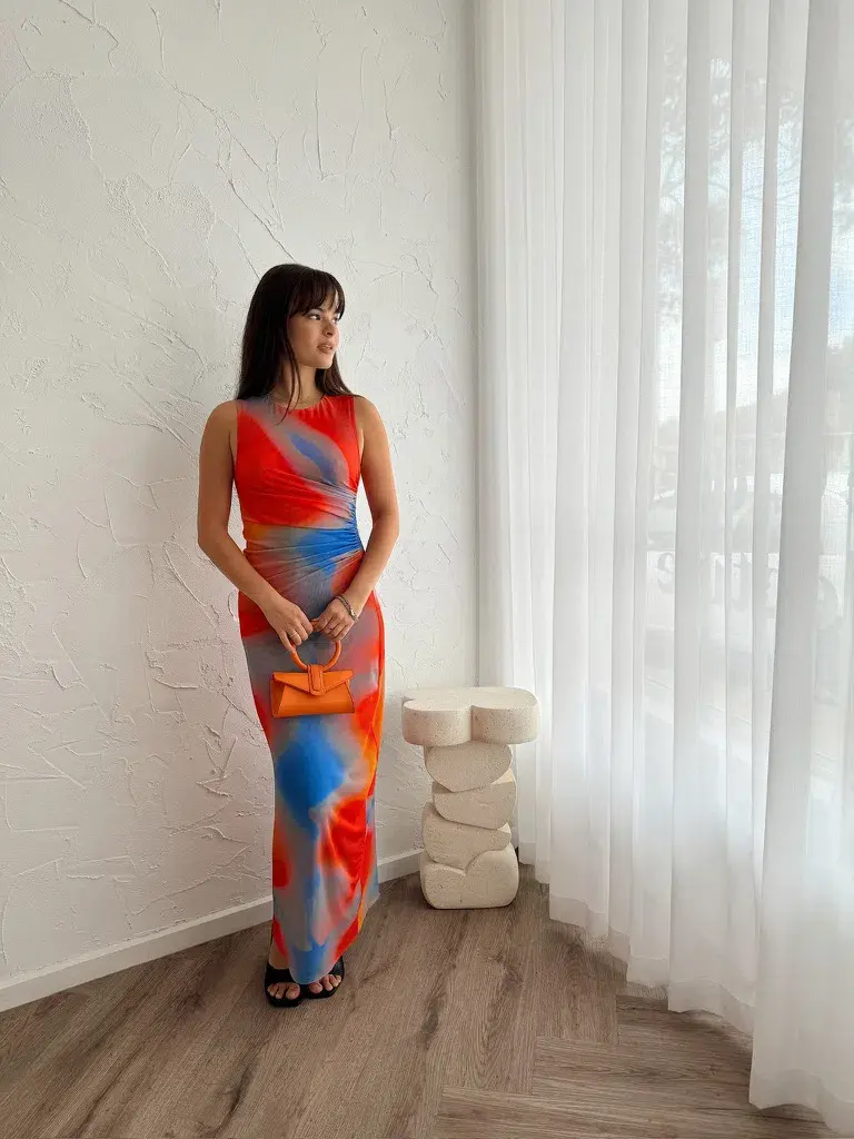 Scanlan Theodore Italian Watercolour Dress in Red/Blue Size AU 8  - Image 5