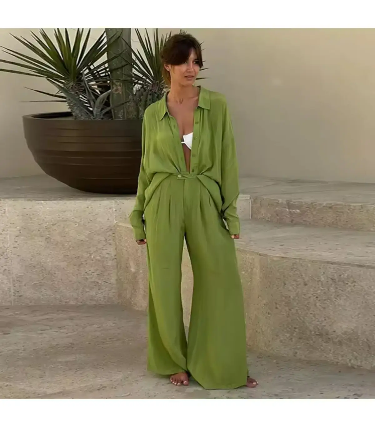 Posse The Label Frankie Top Size AU XS and Pant Size AU 10 Set Green - Image 1