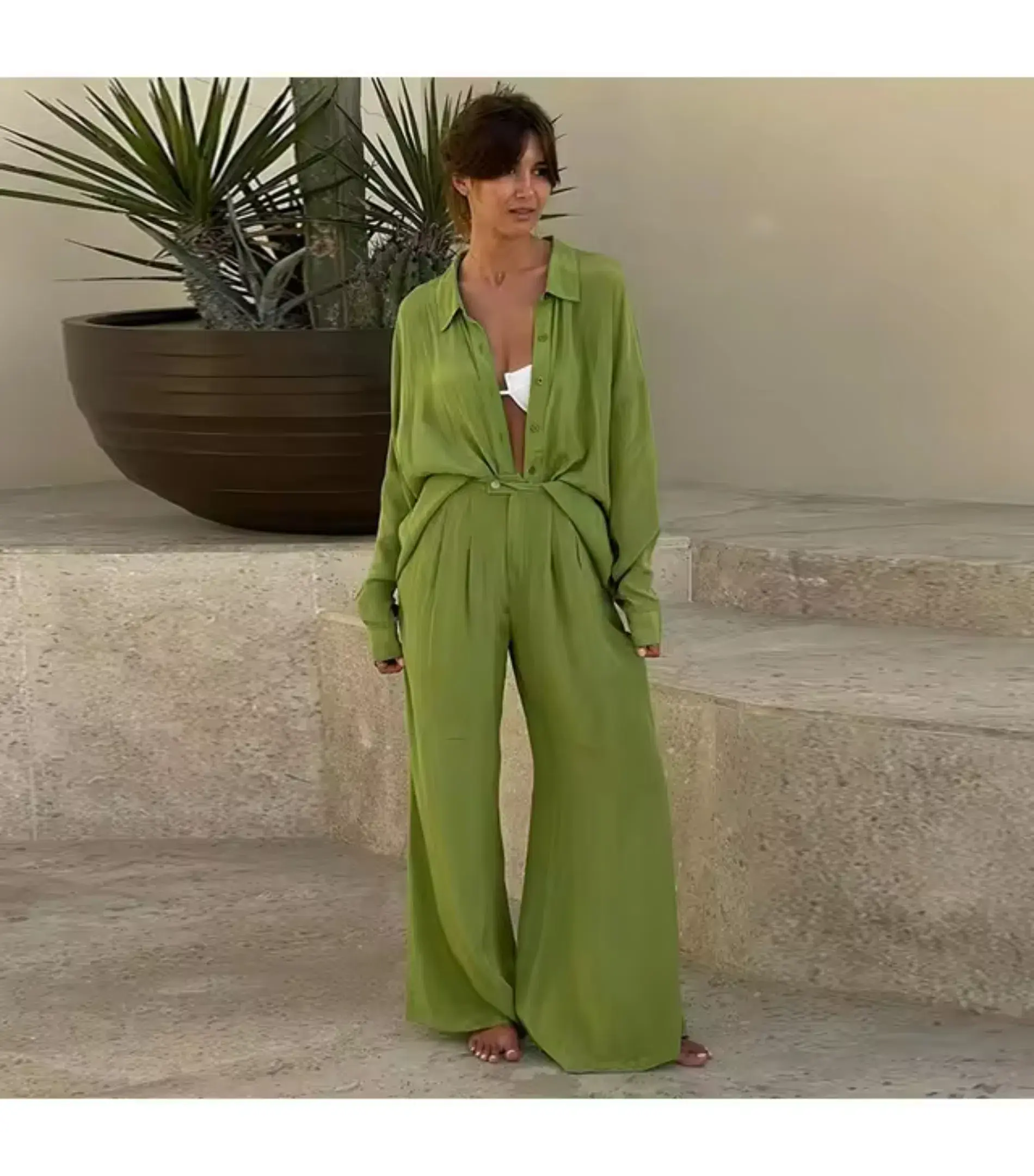 Posse The Label Frankie Top Size AU XS and Pant Size AU 10 Set Green - Image 1