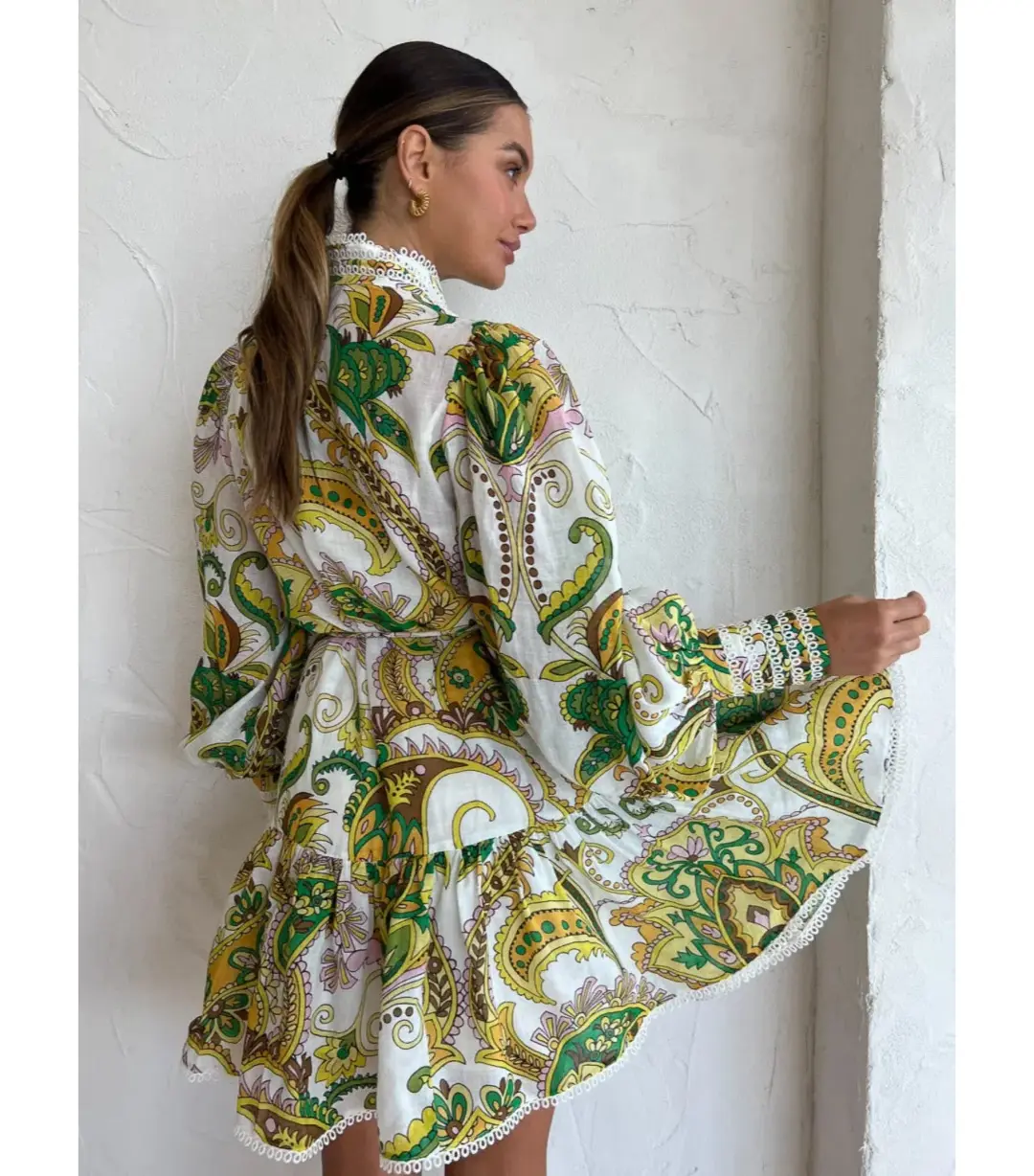 Alemais Octavia Ruffle Mini Dress in Ivory Size AU 6 for rent on The Volte - main image