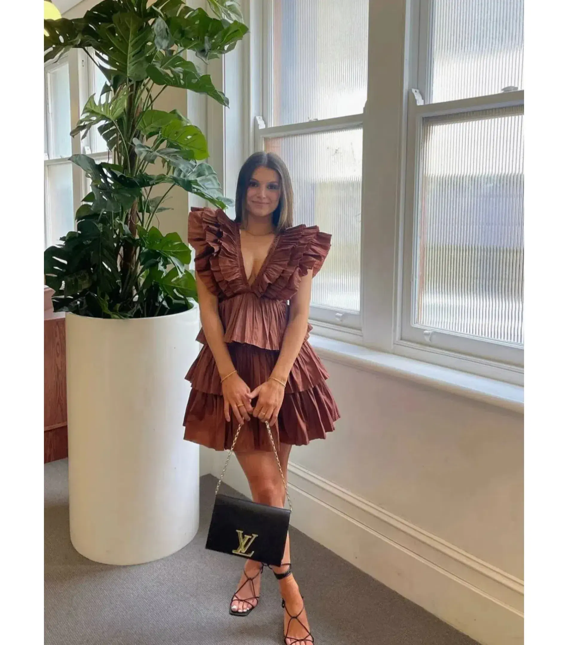 Aje Rythmic Frilled Mini Dress Brown Size AU 8 - Image 3