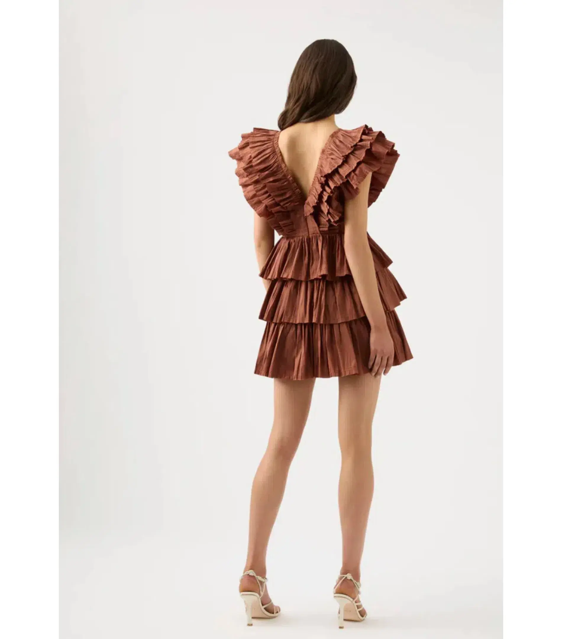 Aje Rythmic Frilled Mini Dress Brown Size AU 8 - Image 2