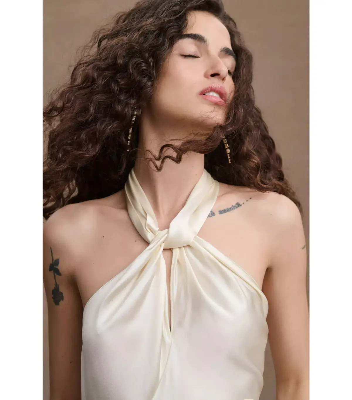 Ronny Kobo Samra Satin Twist-Halter Column Gown Cream Size AU 12 - Image 2