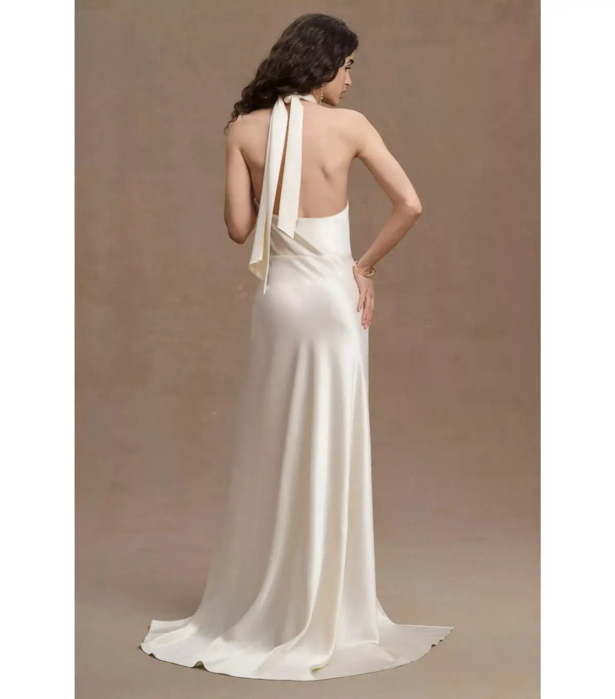 Ronny Kobo Samra Satin Twist-Halter Column Gown Cream Size AU 12 - Image 3