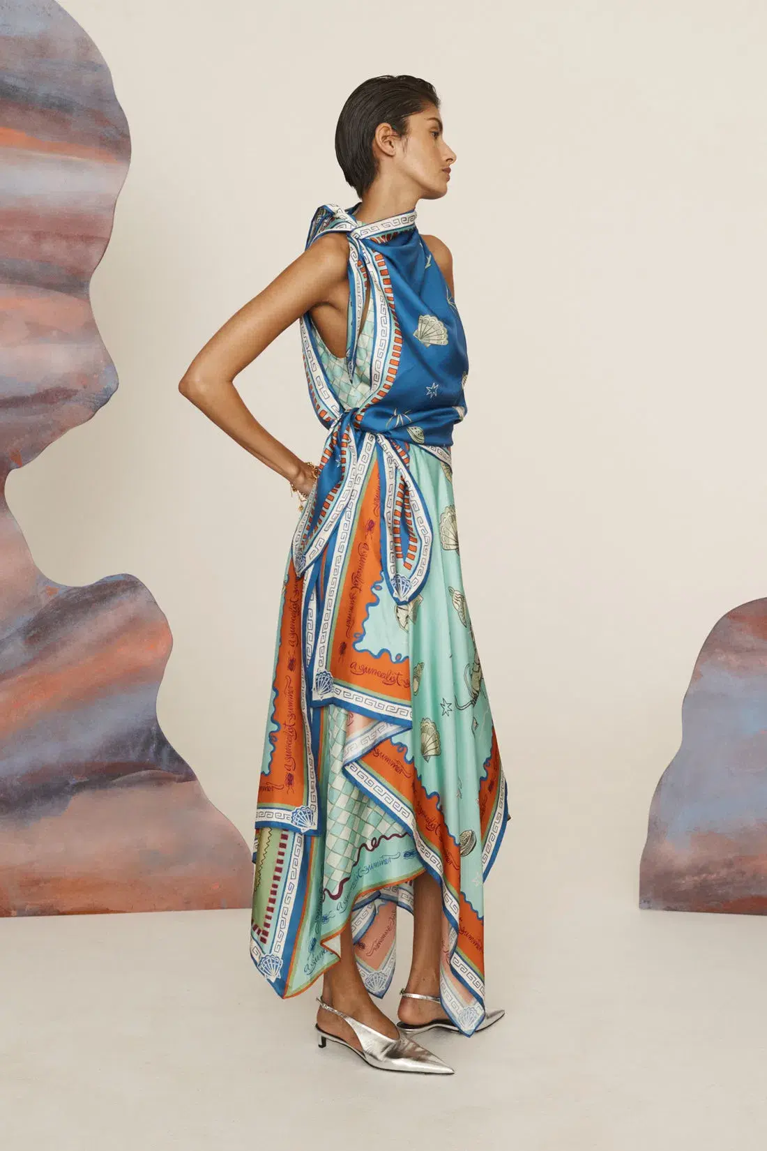 Alemais Surrealist Summer Scarf Midi Dress Multi Size AU 10 - Image 2