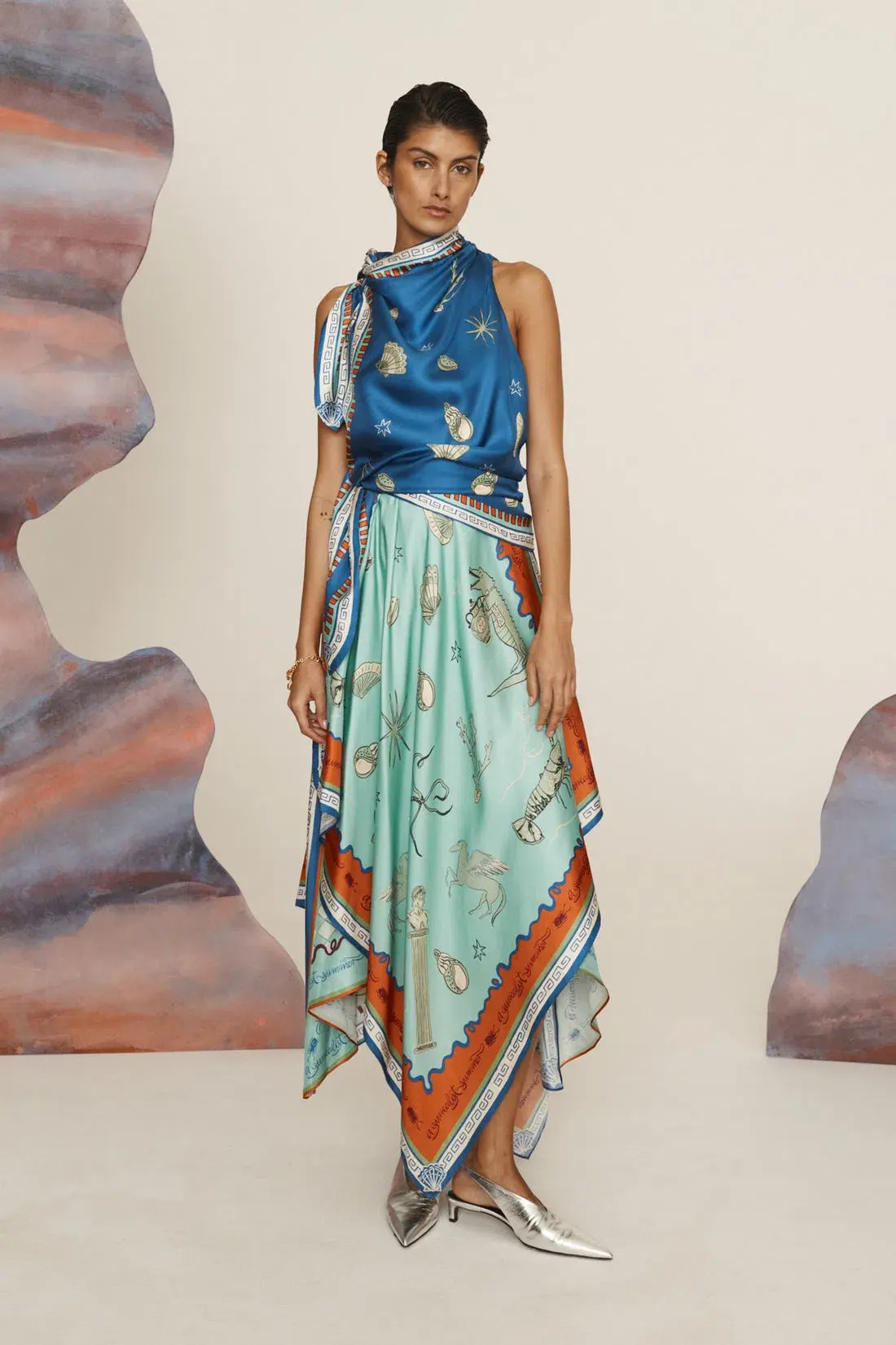 Alemais Surrealist Summer Scarf Midi Dress Multi Size AU 12 - Image 1