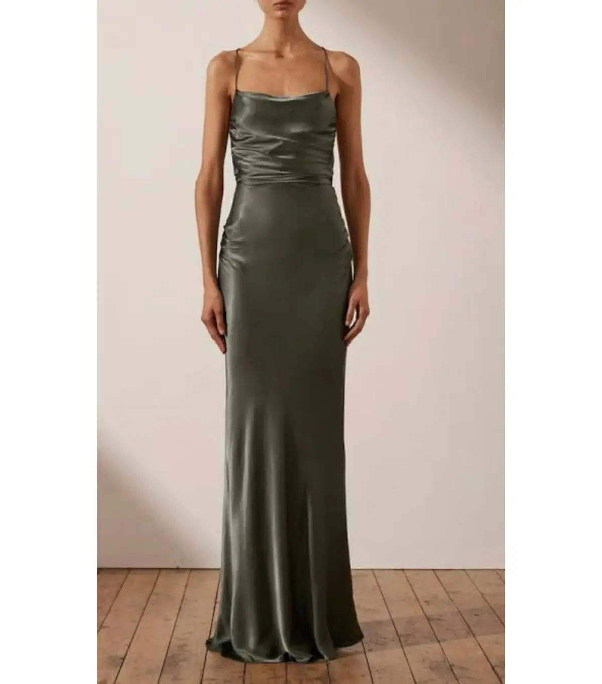 Shona Joy La Lune Lace Back Maxi Dress Olive Size AU 8 - Image 1