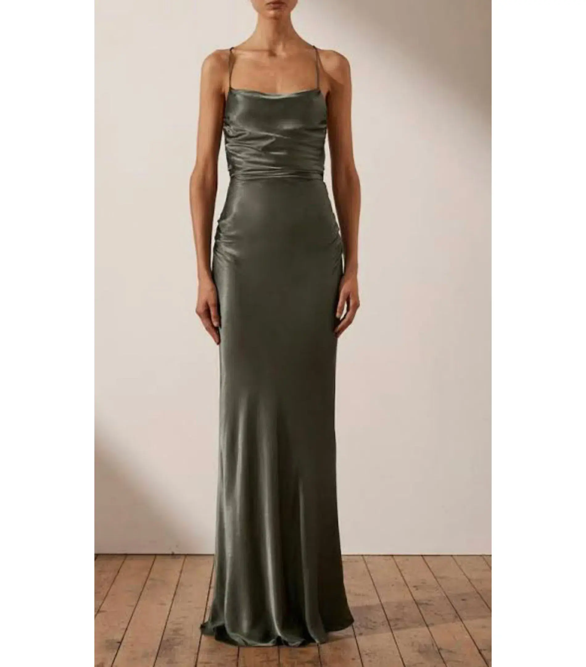 Shona Joy La Lune Lace Back Maxi Dress Olive Size AU 8 - Image 1