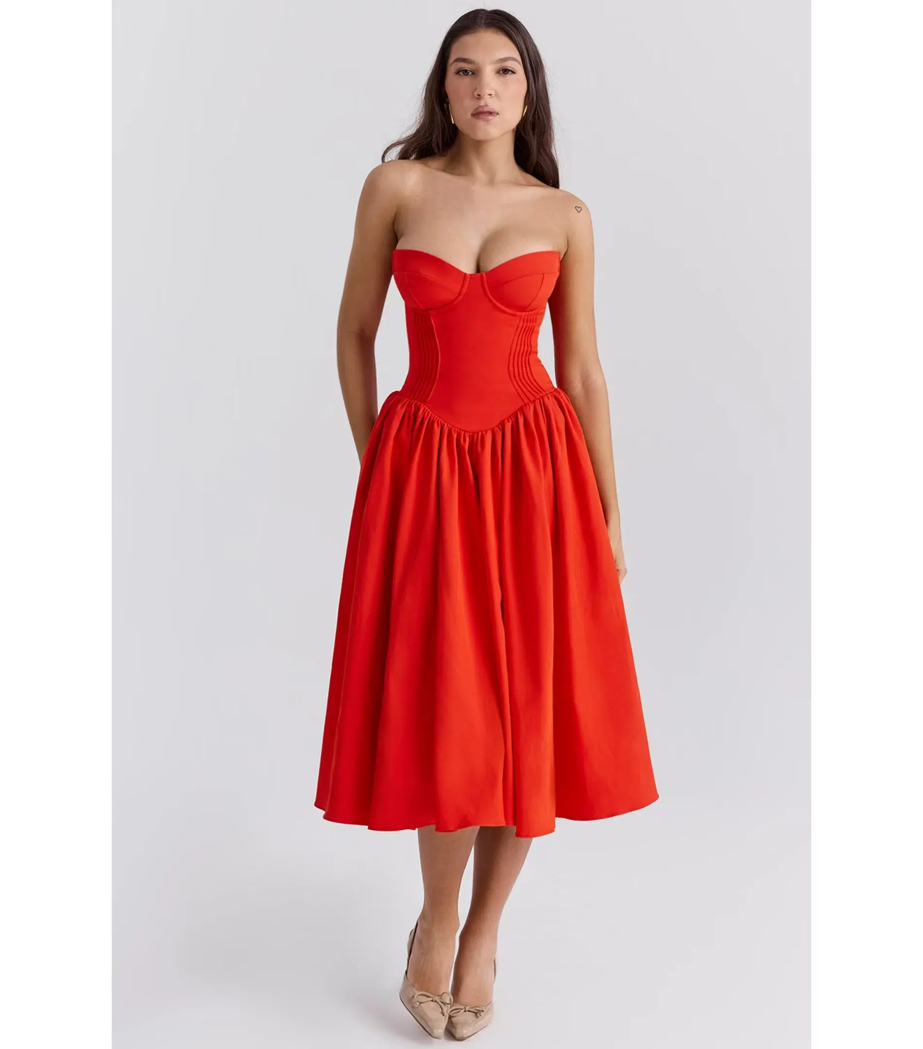 House Of CB Elizabeth Strapless Midi Sundress Italian Tomato Size XS / AU 6  - Image 2