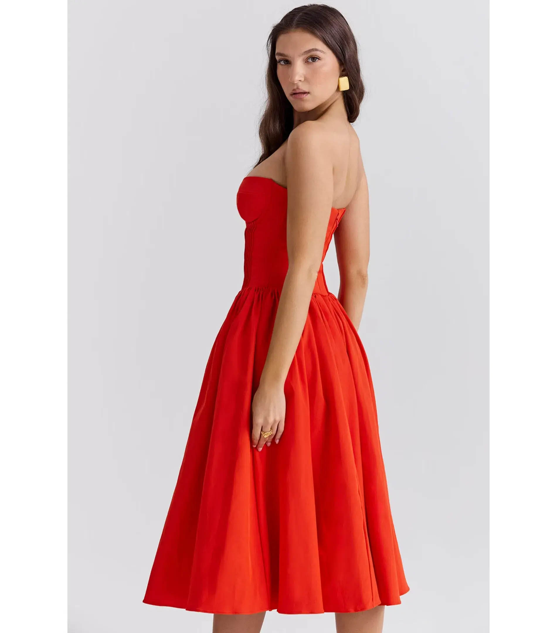 House Of CB Elizabeth Strapless Midi Sundress Italian Tomato Size XS / AU 6  - Image 3