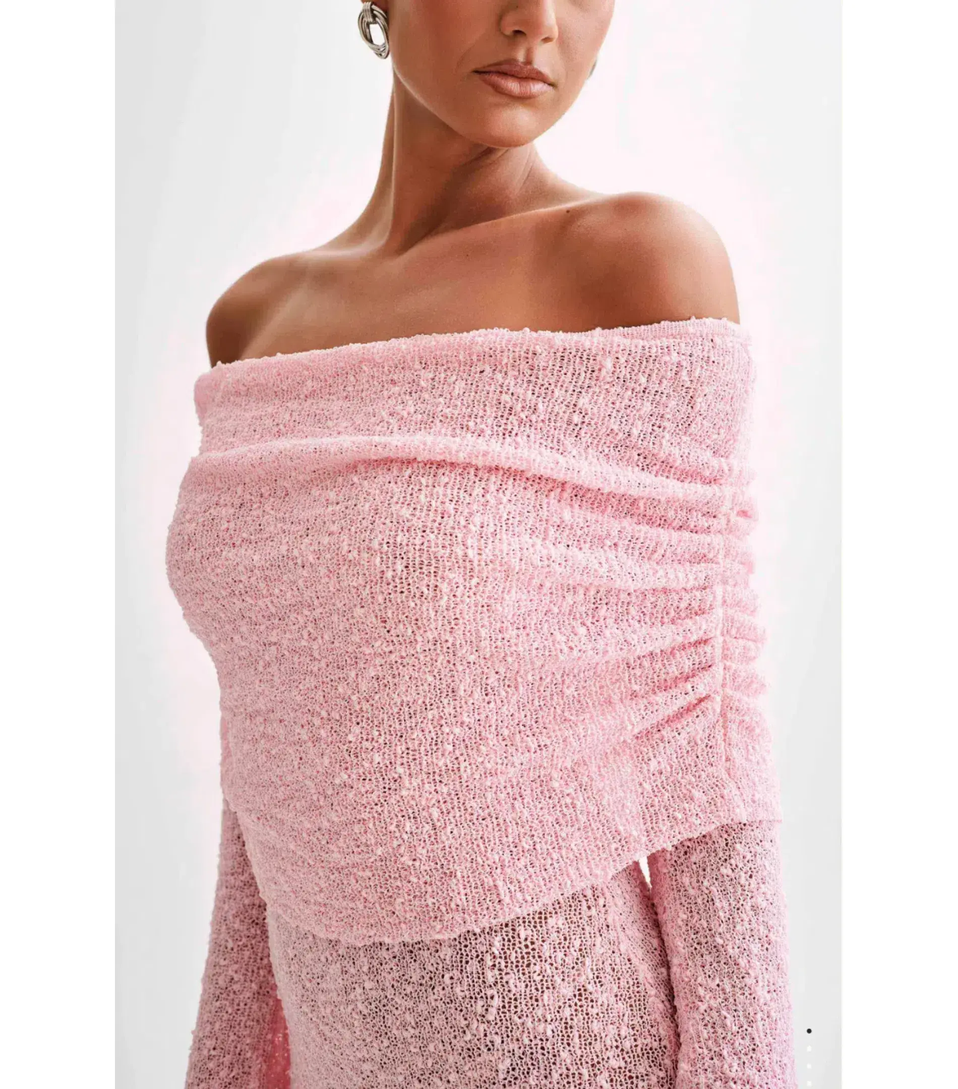 Meshki Marisol Off Shoulder Boucle Mini Dress Baby Pink Size XS / AU 6 - Image 3