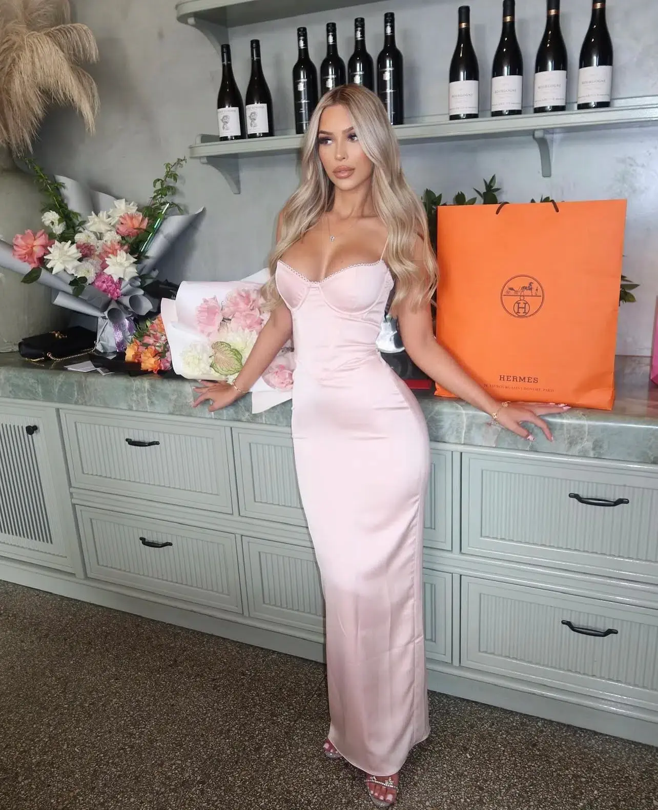 House Of CB Stefania Corset Maxi Dress Soft Peach Size AU 10 - Image 4