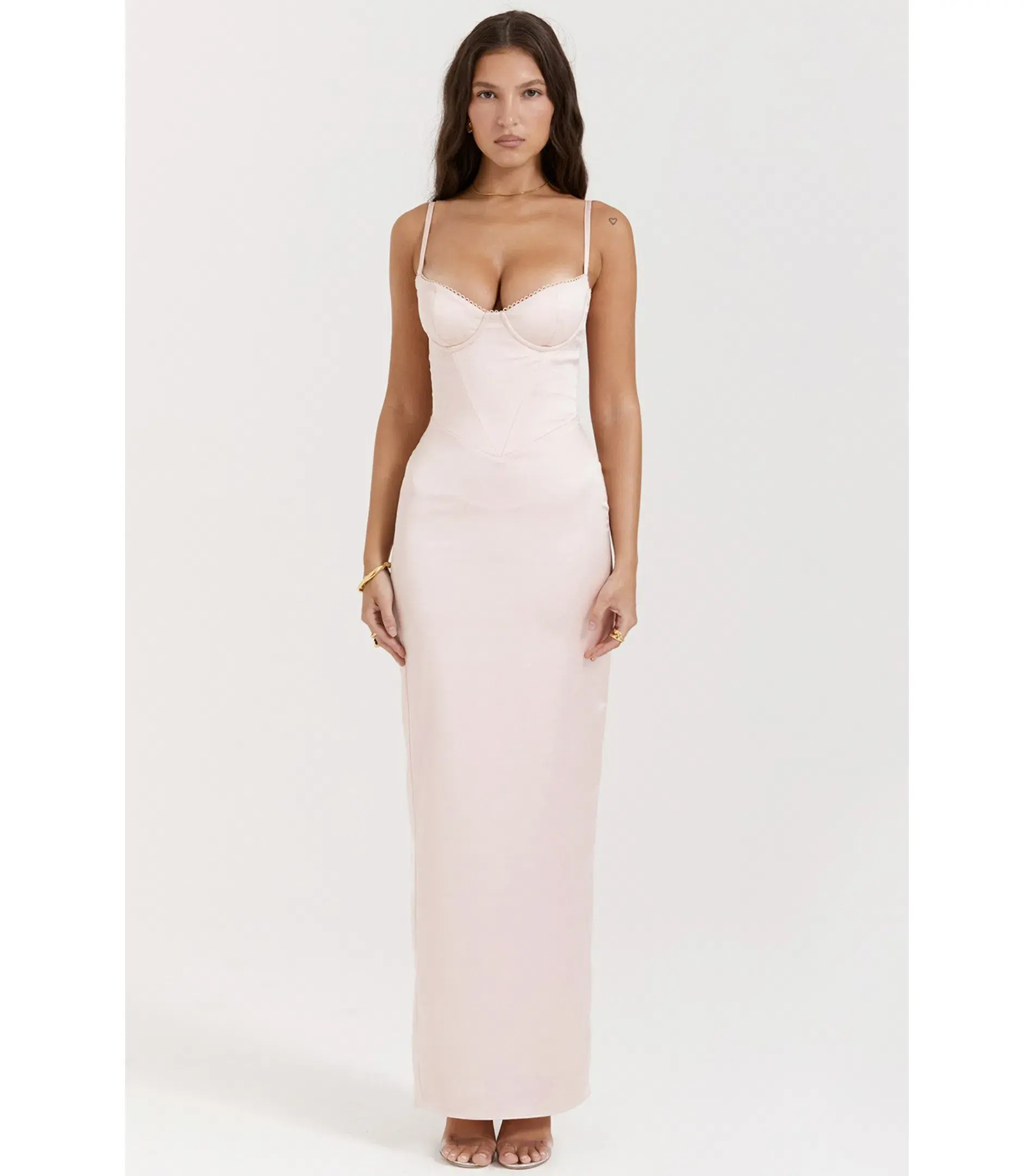 House Of CB Stefania Corset Maxi Dress Soft Peach Size AU 10 - Image 1