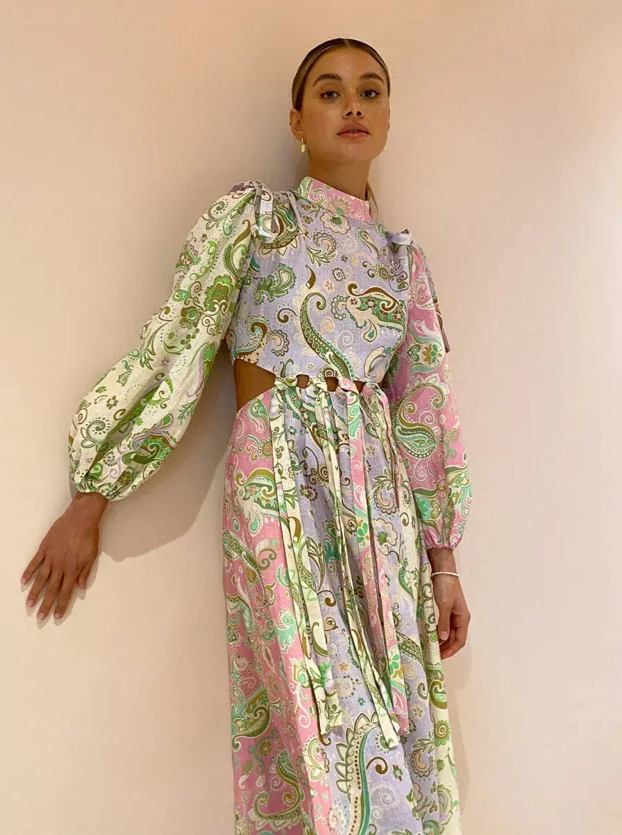 Alemais Marta Cut Out Midi Dress Paisley Print Size 4 - Image 4