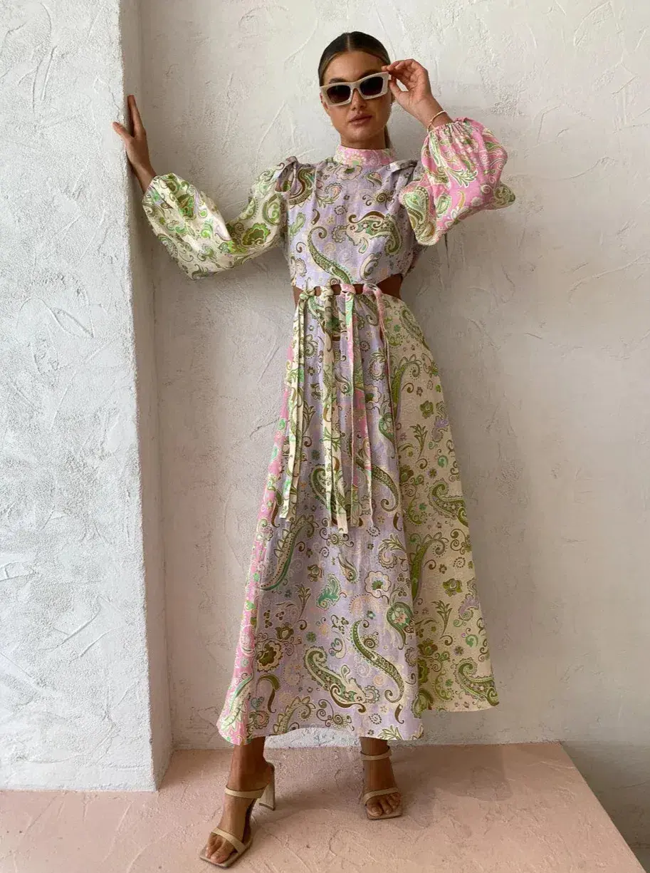 Alemais Marta Cut Out Midi Dress Paisley Print Size 4 - Image 2
