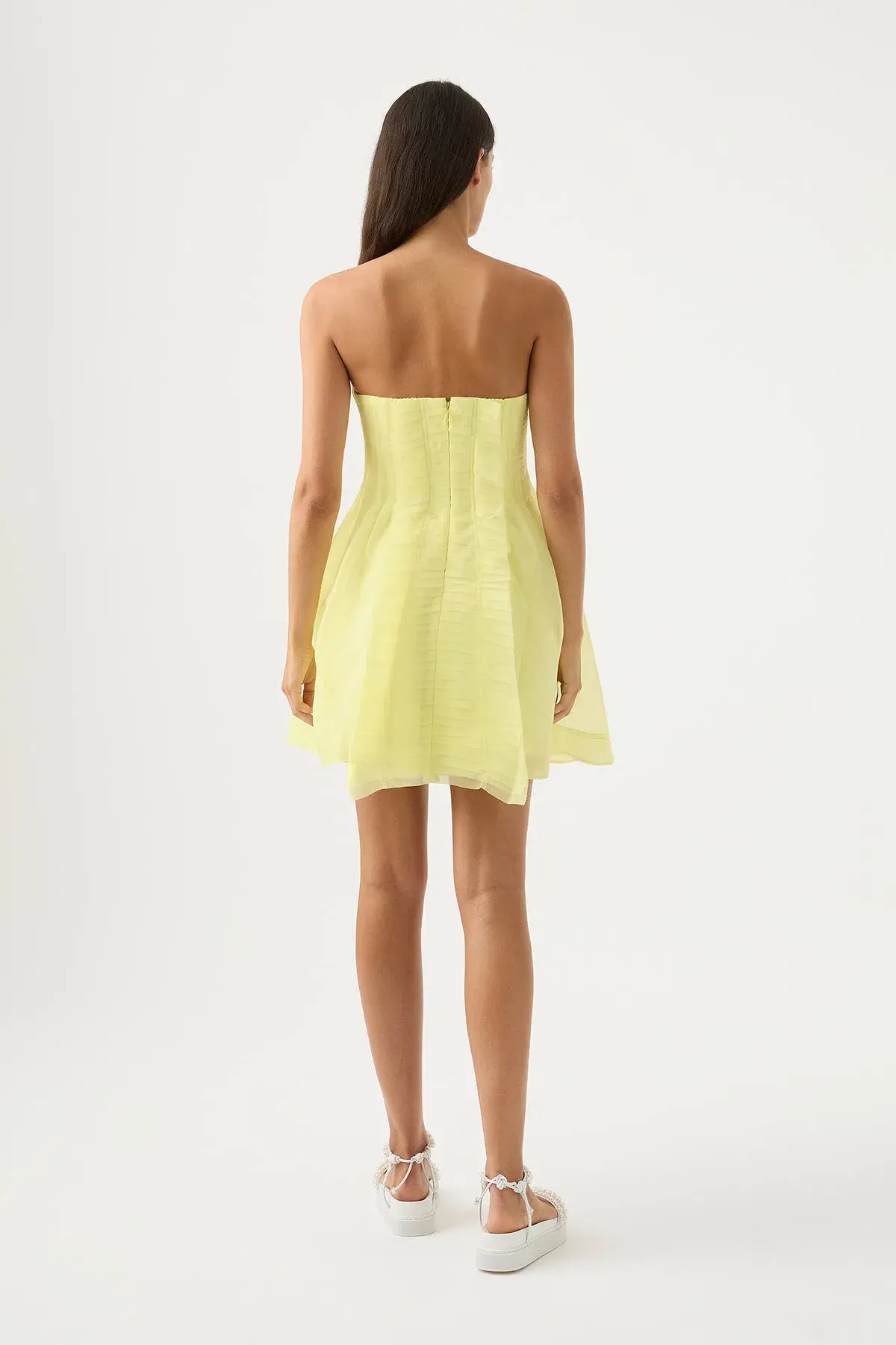 Aje Astrid Strapless Mini Dress Light Yellow Lemon Size 4 - Image 3