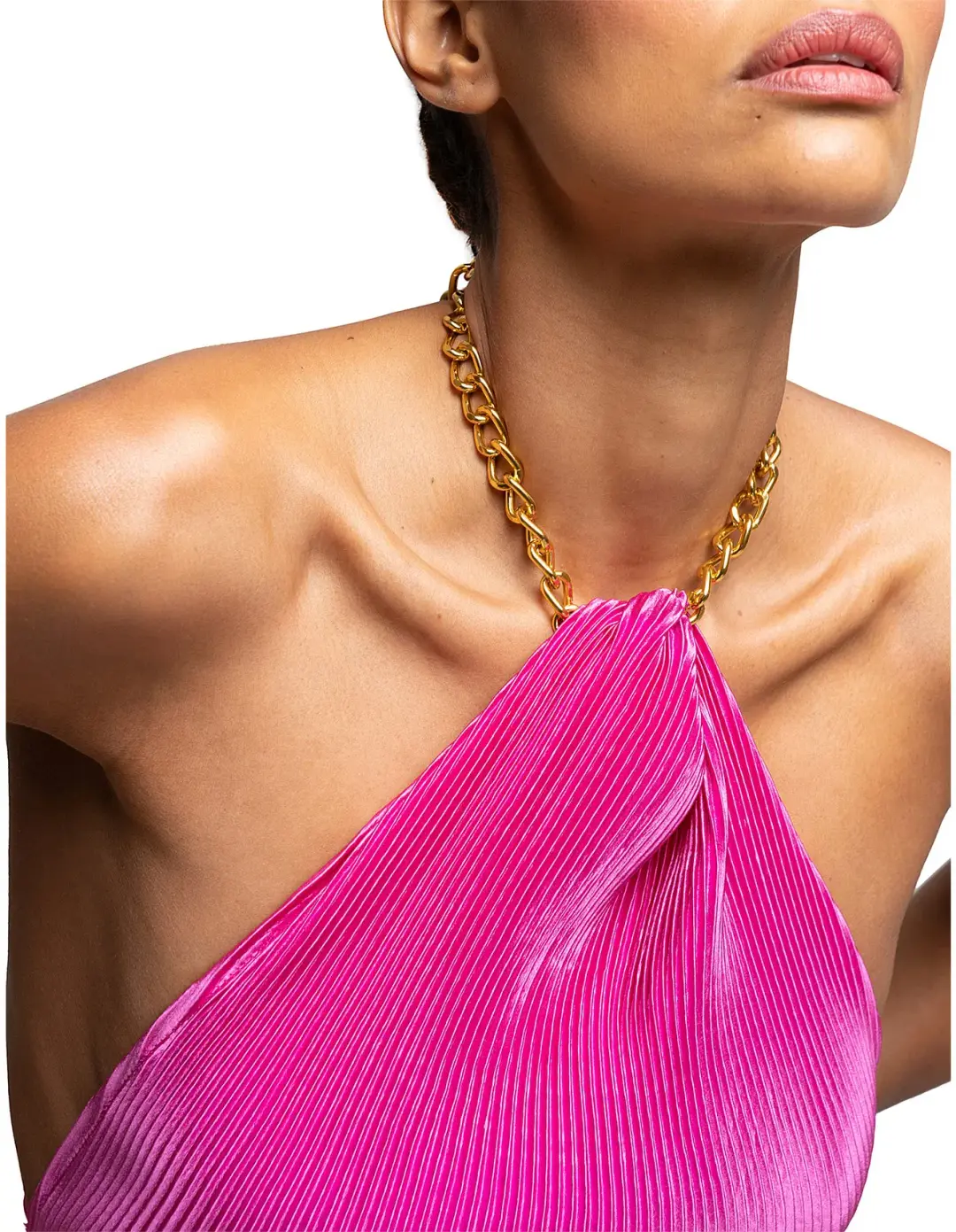 L'Idee Klum Chain Gown in Flamingo Pink Size 8 for rent on The Volte - main image