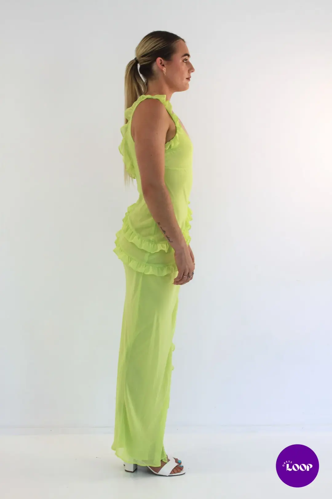 House of CB Pixie Ruffle Maxi Dress Lime Size XS / AU 6 for rent on The Volte - main image