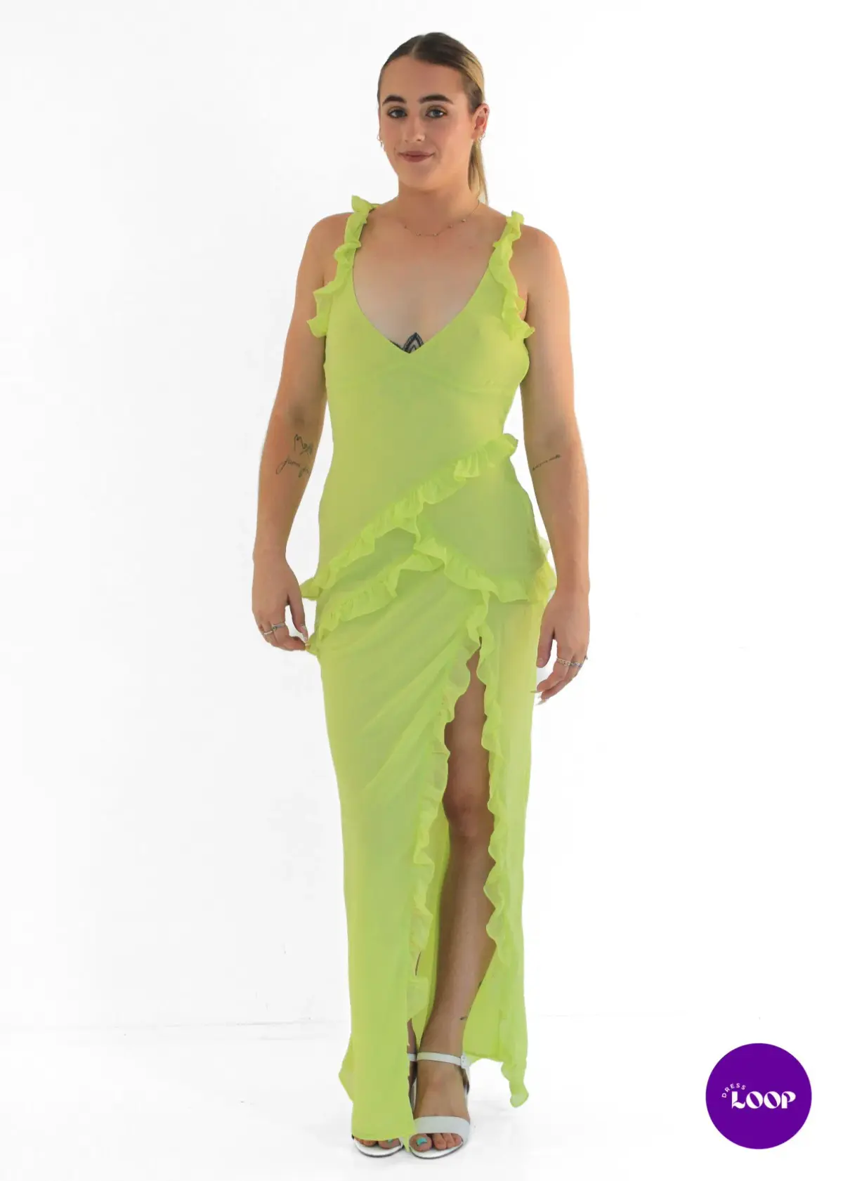 House of CB Pixie Ruffle Maxi Dress Lime Size XS / AU 6 - Image 2