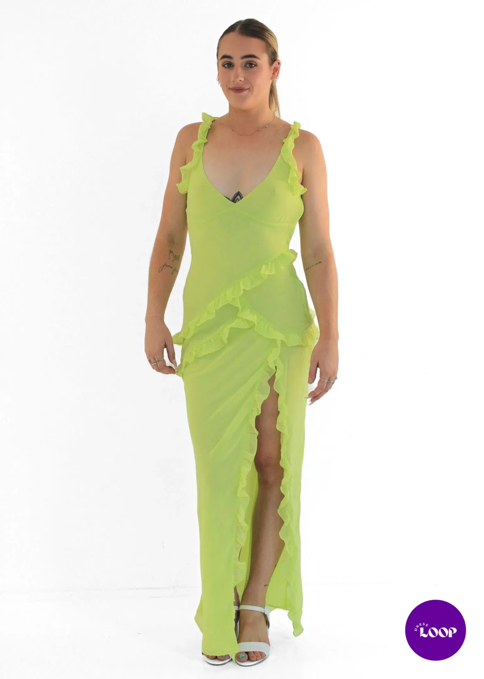 House of CB Pixie Ruffle Maxi Dress Lime Size XS / AU 6 - Image 2