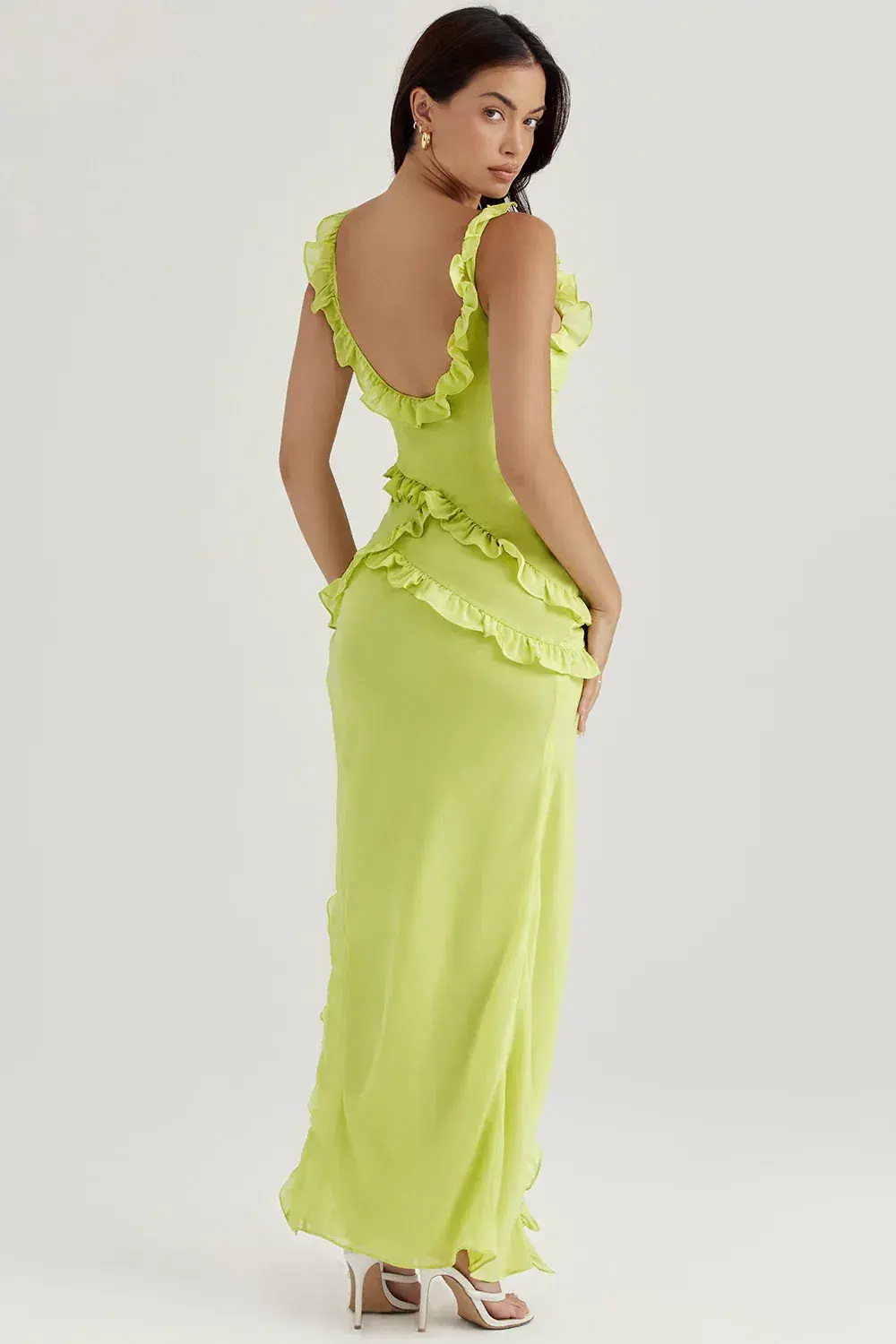 House of CB Pixie Ruffle Maxi Dress Lime Size M / AU 10 for rent on The Volte - main image
