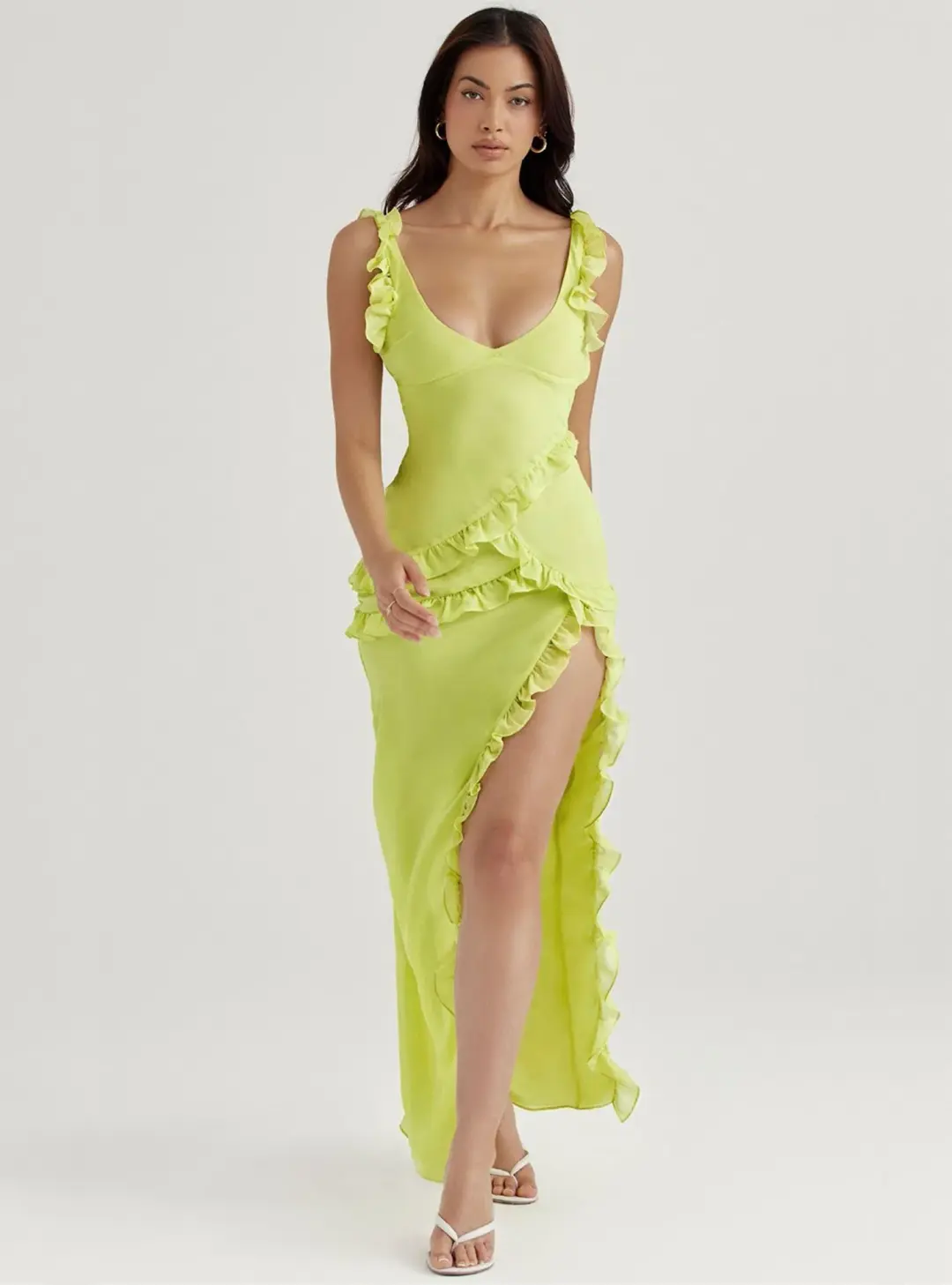House of CB Pixie Ruffle Maxi Dress Lime Size M / AU 10 for rent on The Volte - main image