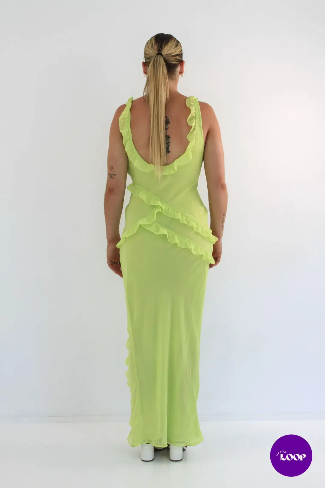 House of CB Pixie Ruffle Maxi Dress Lime Size M / AU 10 for rent on The Volte - main image