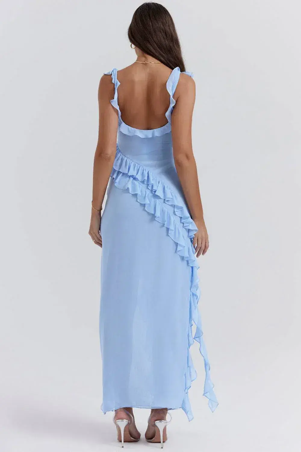 House of CB Ariela Ruffle Maxi Dress Soft Blue Size M / AU 10 for rent on The Volte - main image