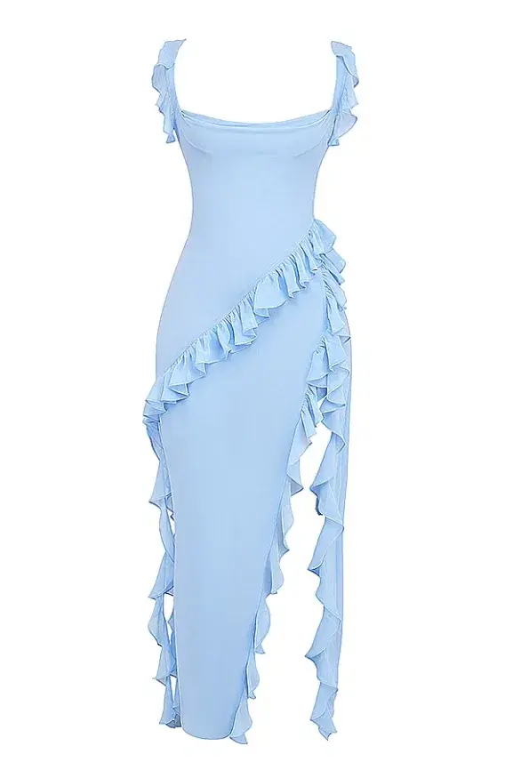 House of CB Ariela Ruffle Maxi Dress Soft Blue Size M / AU 10 - Image 6
