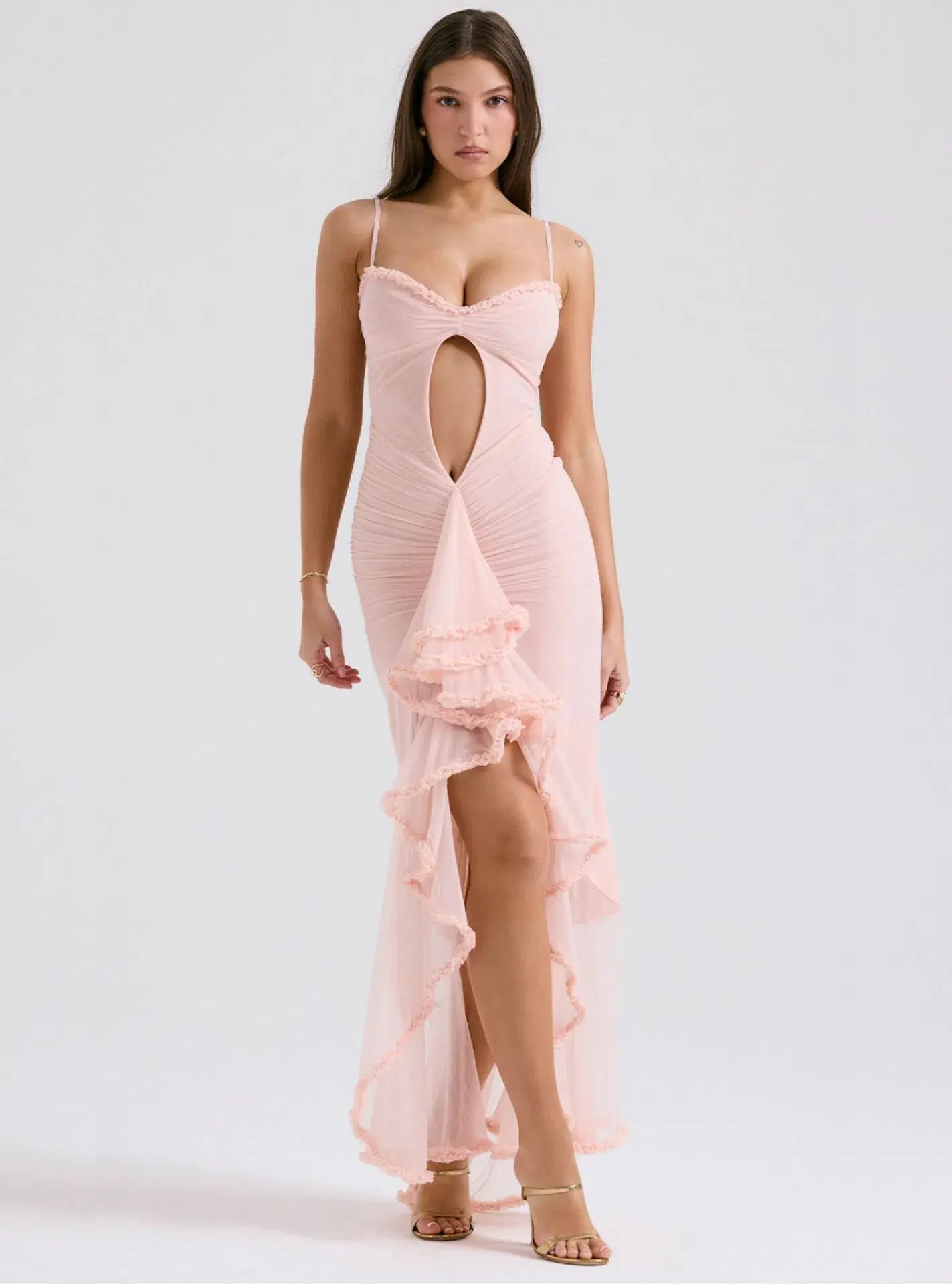 House of CB Gabriella Ruffled Front Gown Soft Peach Size S / AU 8 - Image 1