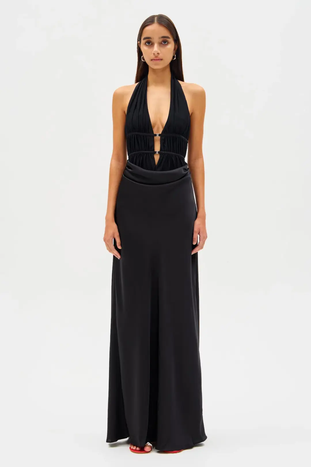 Misha Celine Satin Maxi Dress Black Size 10 for rent on The Volte - main image