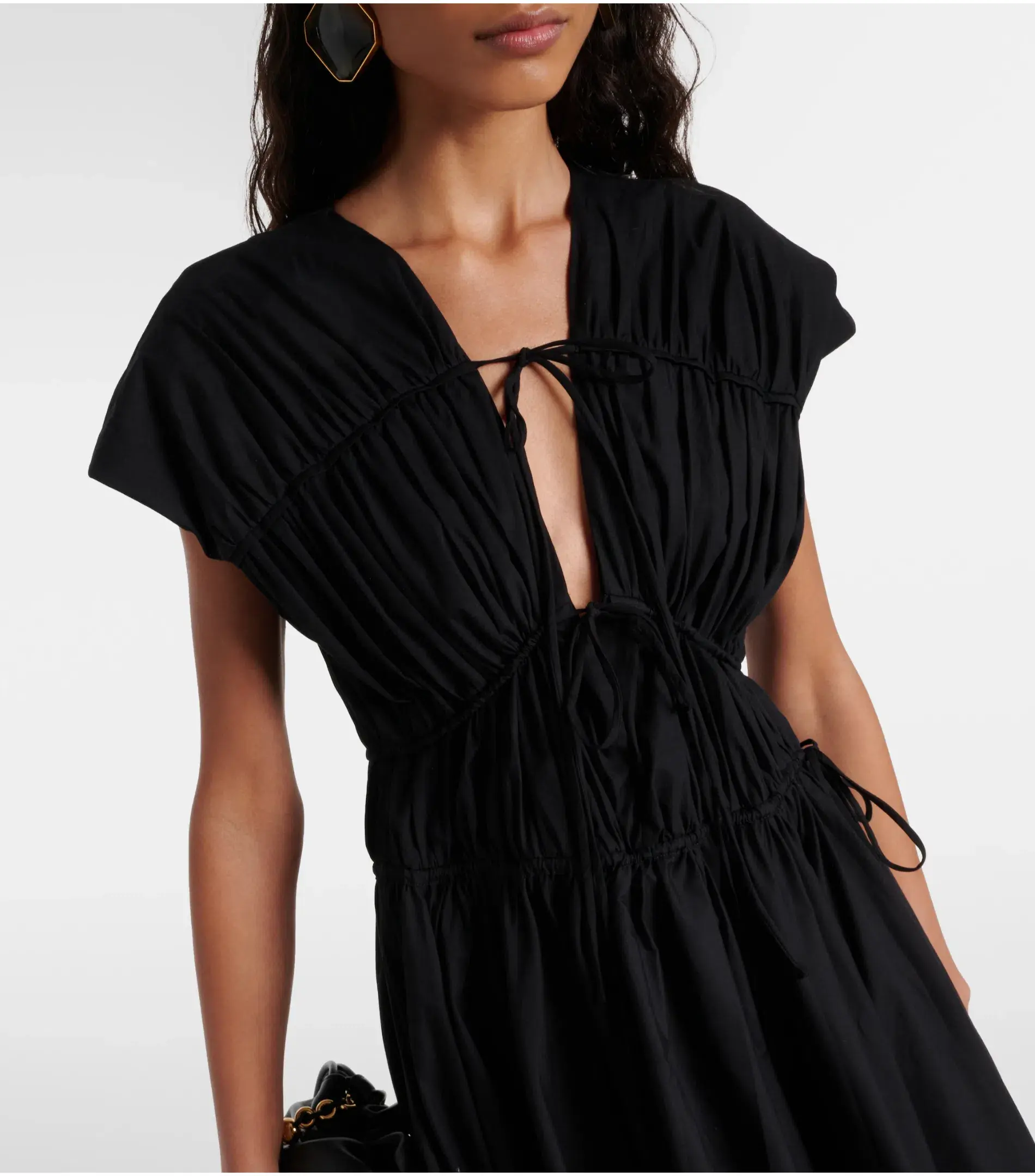 Tove Ceres Gathered Cotton Midi Dress Black Size AU 14 - Image 3