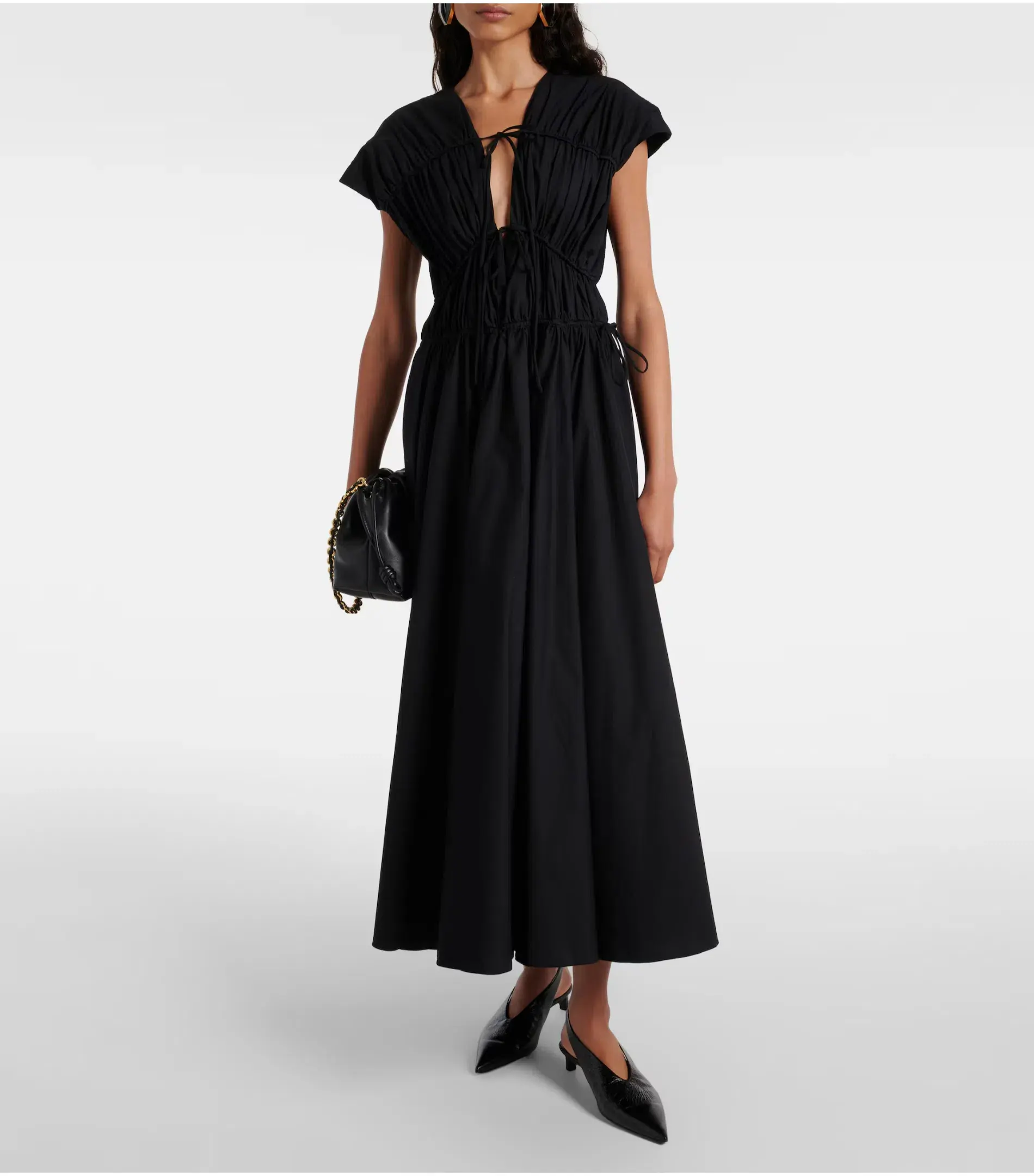 Tove Ceres Gathered Cotton Midi Dress Black Size AU 14 - Image 1