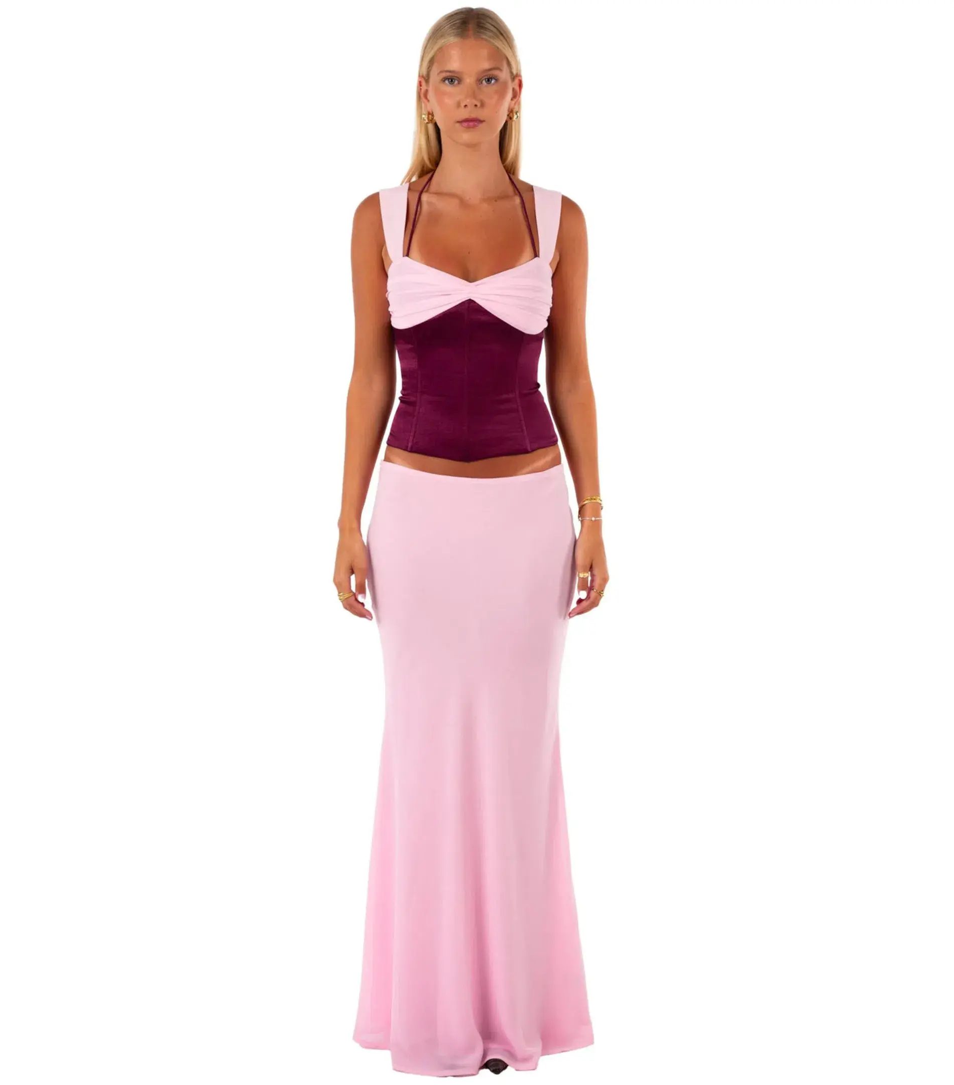 I am Delilah Scarlett Corset and Maxi Skirt Set in Berry Size AU 6  - Image 1